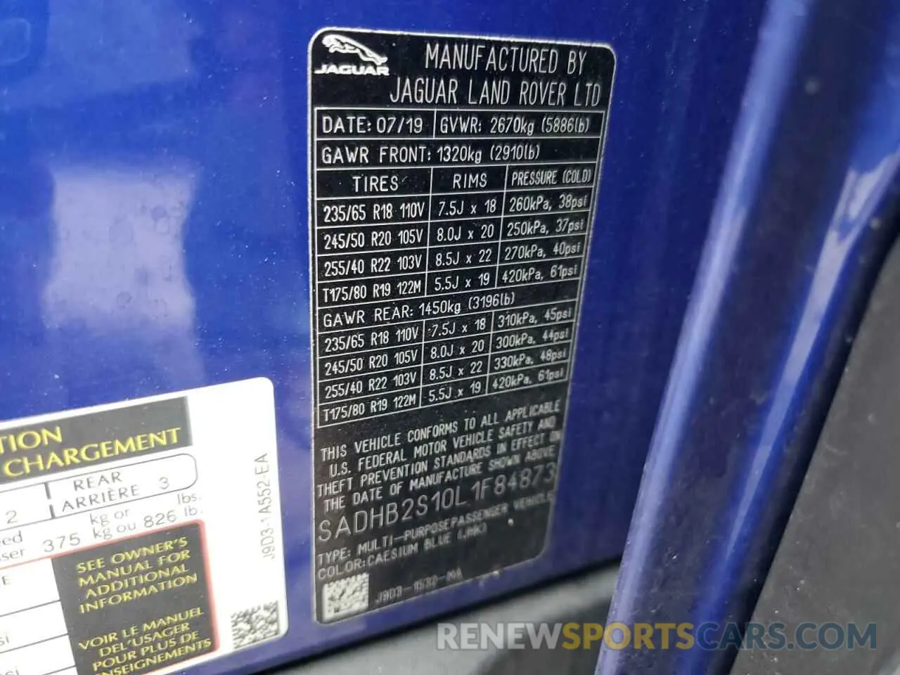 14 Photograph of a damaged car SADHB2S10L1F84873 JAGUAR I-PACE 2020