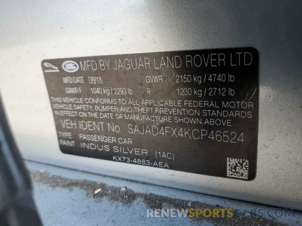 12 Photograph of a damaged car SAJAD4FX4KCP46524 JAGUAR XE 2019