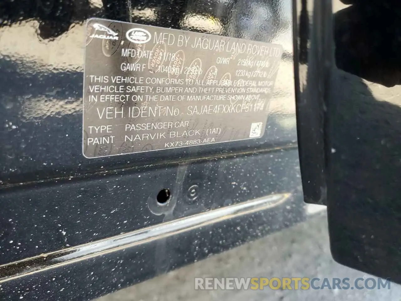 13 Photograph of a damaged car SAJAE4FXXKCP51174 JAGUAR XE 2019