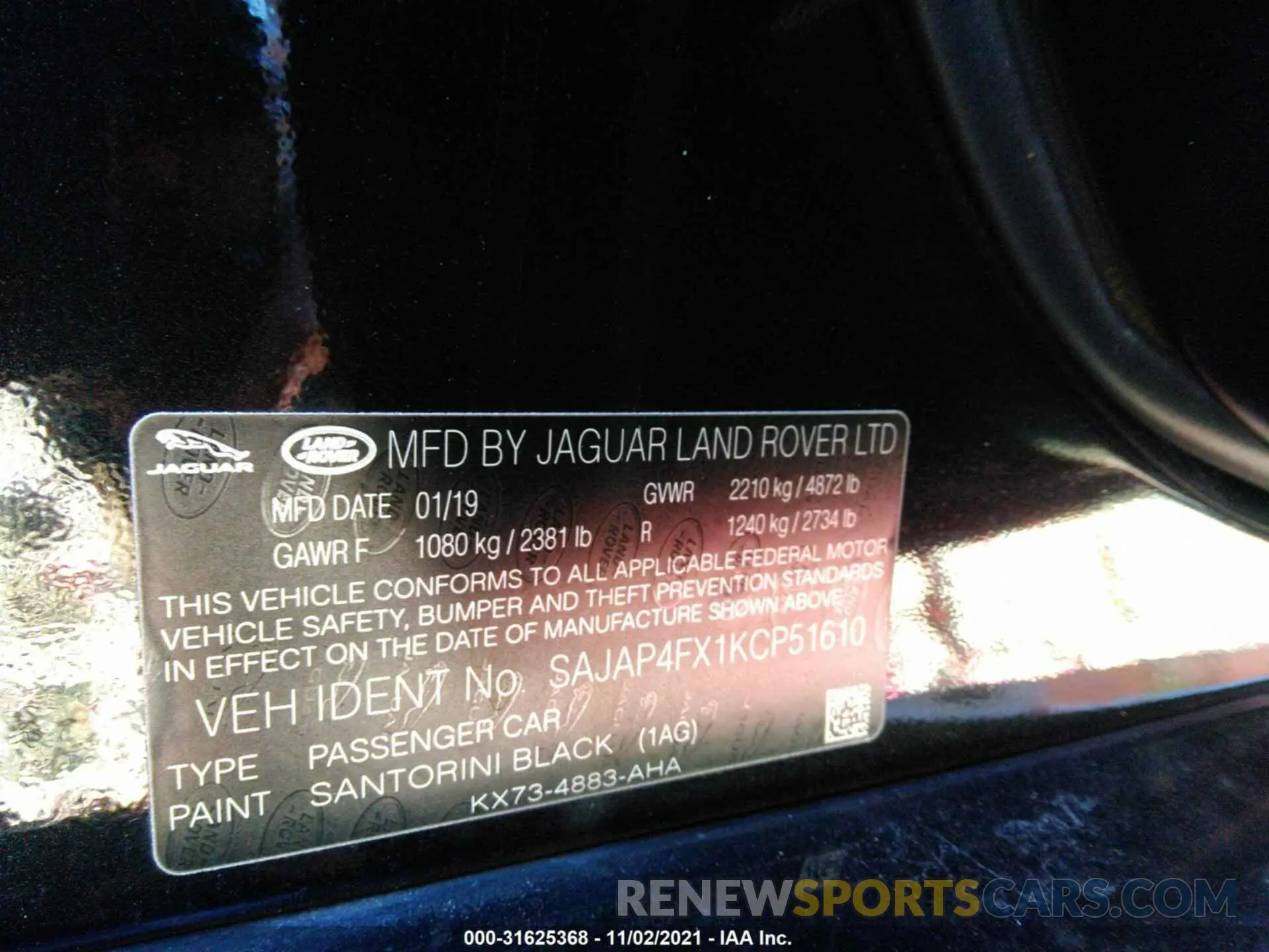 9 Фотография поврежденного автомобиля SAJAP4FX1KCP51610 JAGUAR XE 2019