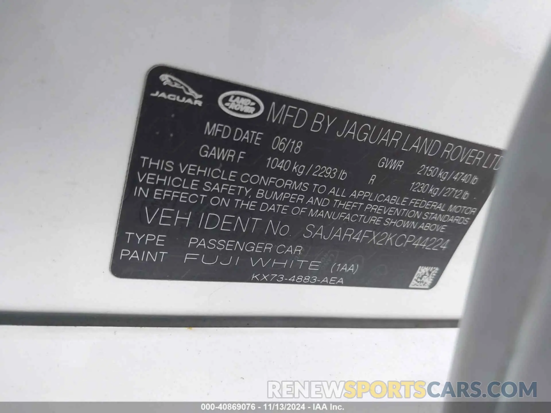 9 Фотография поврежденного автомобиля SAJAR4FX2KCP44224 JAGUAR XE 2019