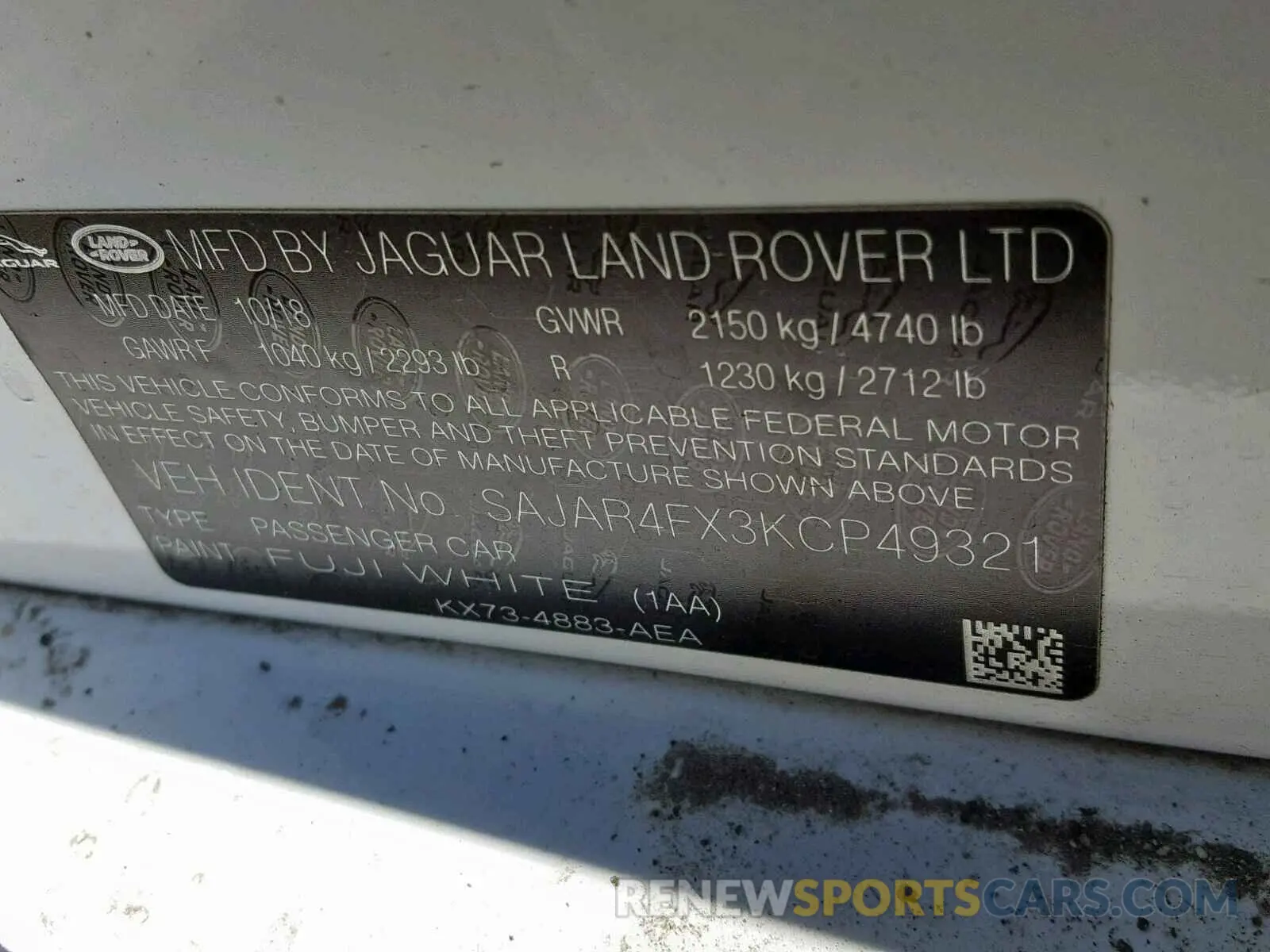 10 Photograph of a damaged car SAJAR4FX3KCP49321 JAGUAR XE 2019