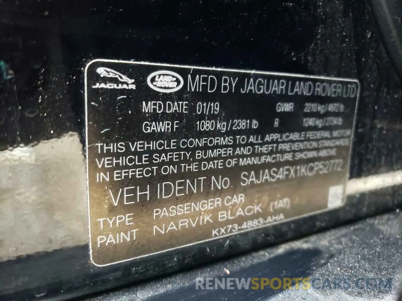 10 Photograph of a damaged car SAJAS4FX1KCP52772 JAGUAR XE 2019