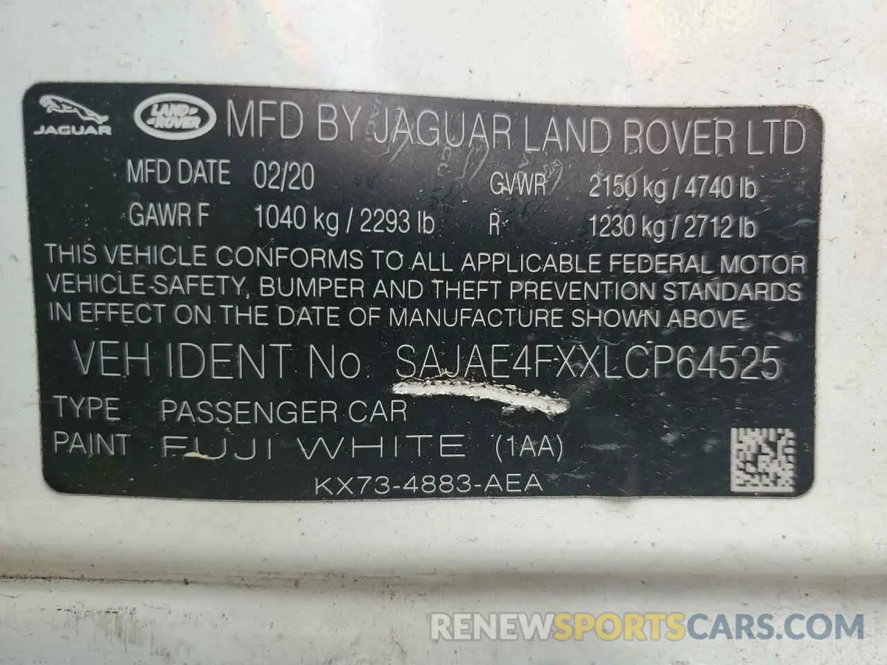12 Photograph of a damaged car SAJAE4FXXLCP64525 JAGUAR XE 2020