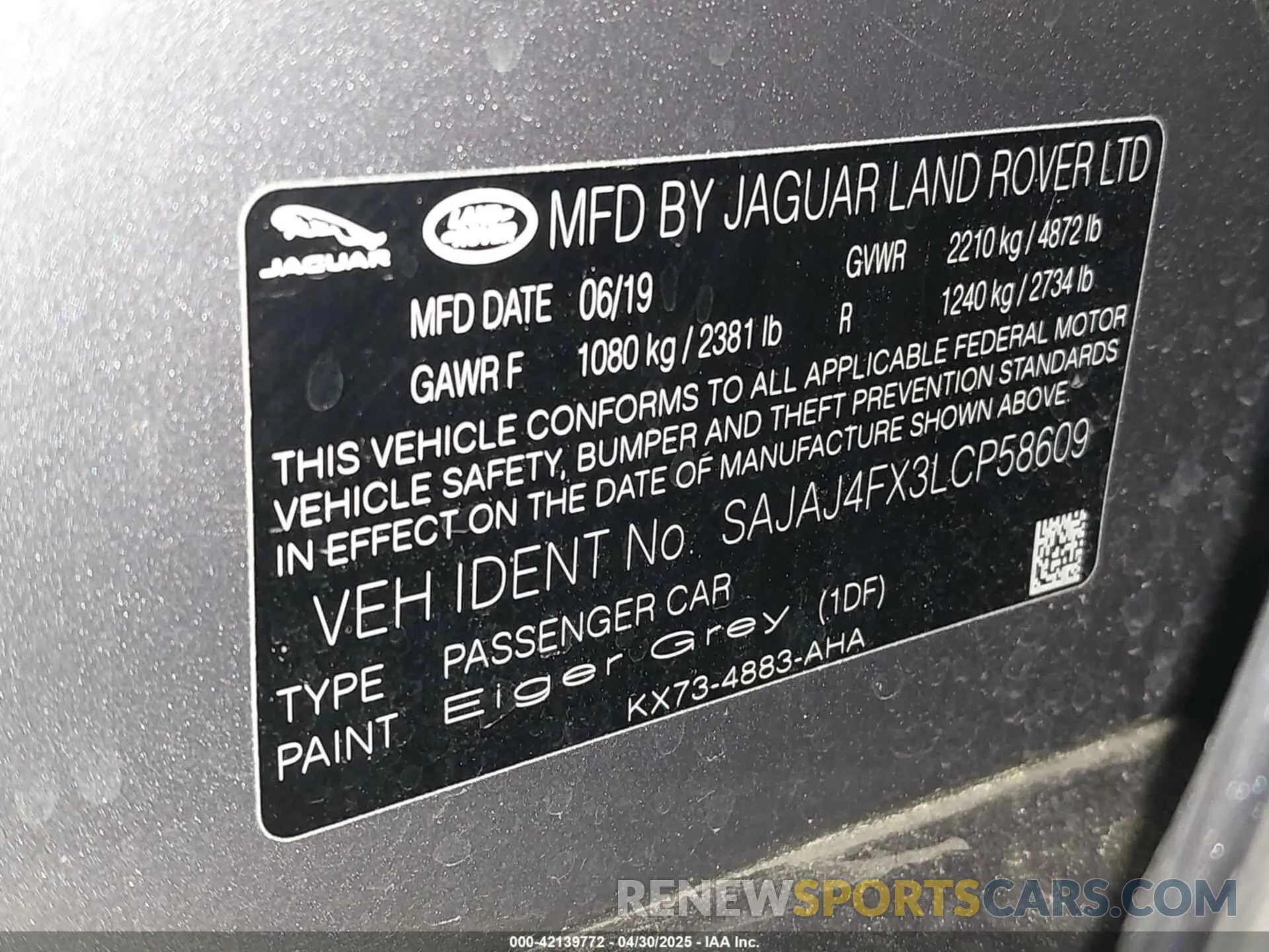 9 Фотография поврежденного автомобиля SAJAJ4FX3LCP58609 JAGUAR XE 2020