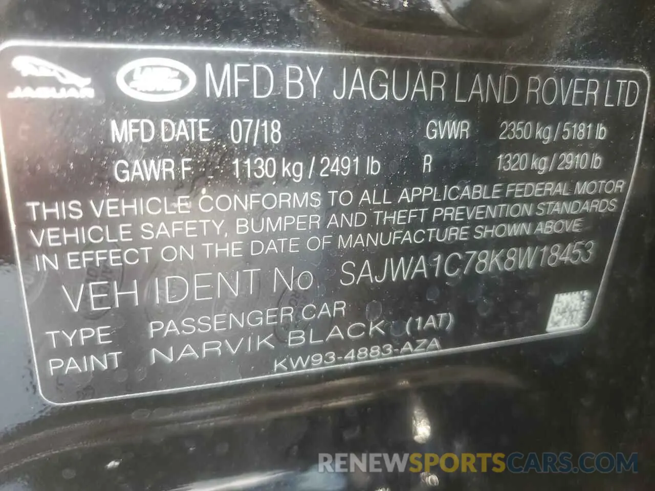 13 Photograph of a damaged car SAJWA1C78K8W18453 JAGUAR XJ 2019