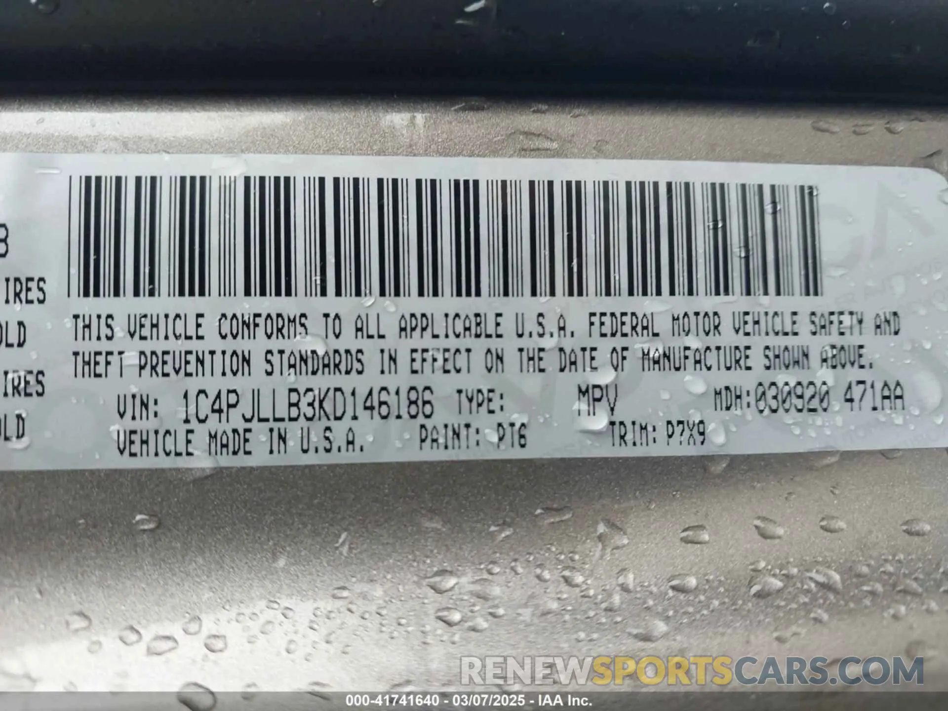 9 Фотография поврежденного автомобиля 1C4PJLLB3KD146186 JEEP CHEROKEE 2019