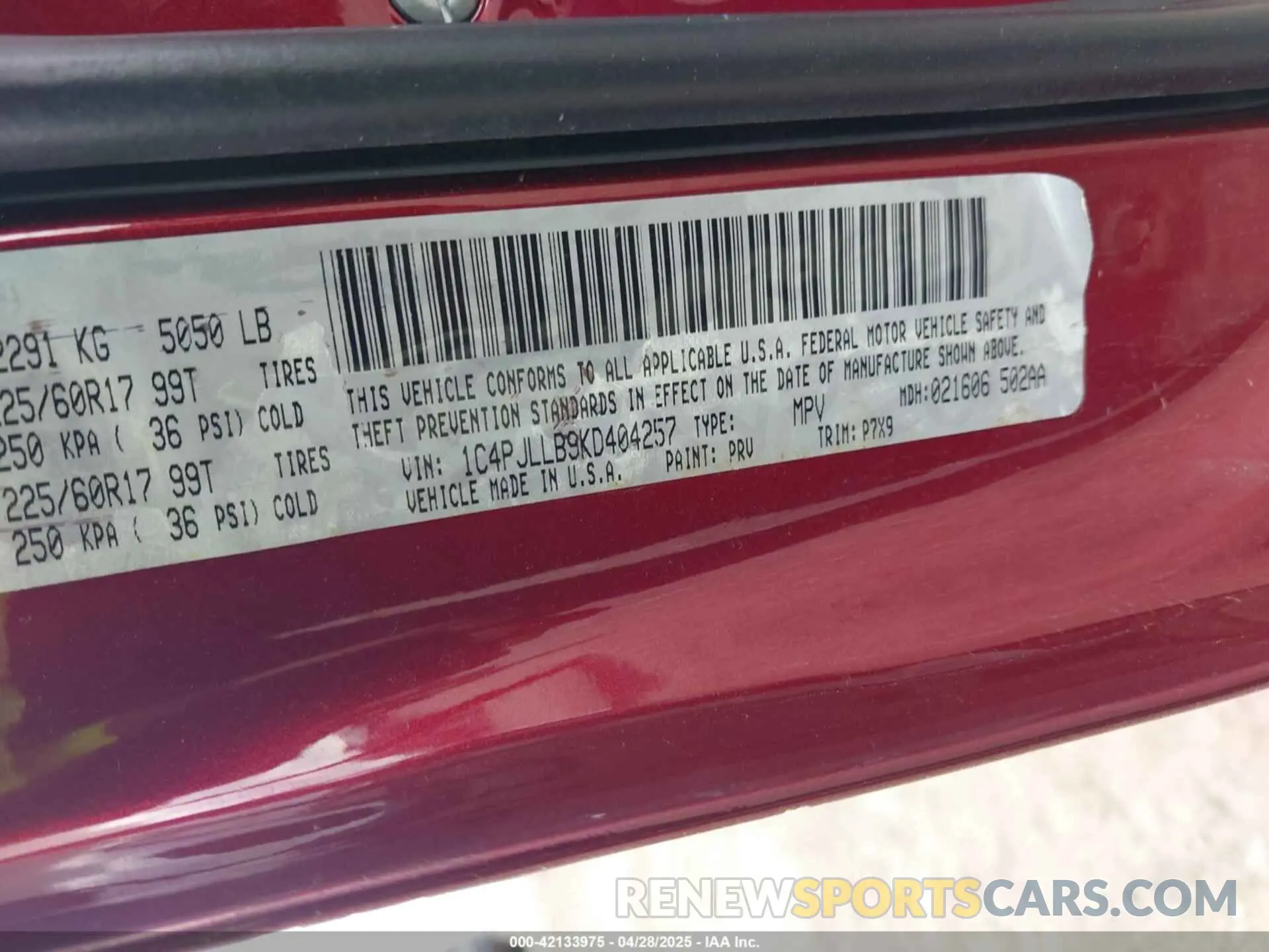 9 Фотография поврежденного автомобиля 1C4PJLLB9KD404257 JEEP CHEROKEE 2019
