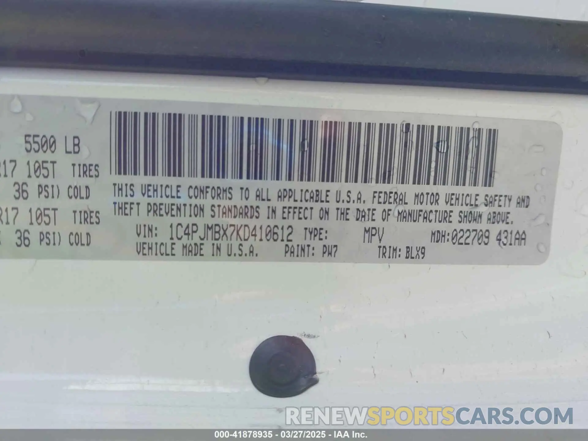 9 Фотография поврежденного автомобиля 1C4PJMBX7KD410612 JEEP CHEROKEE 2019
