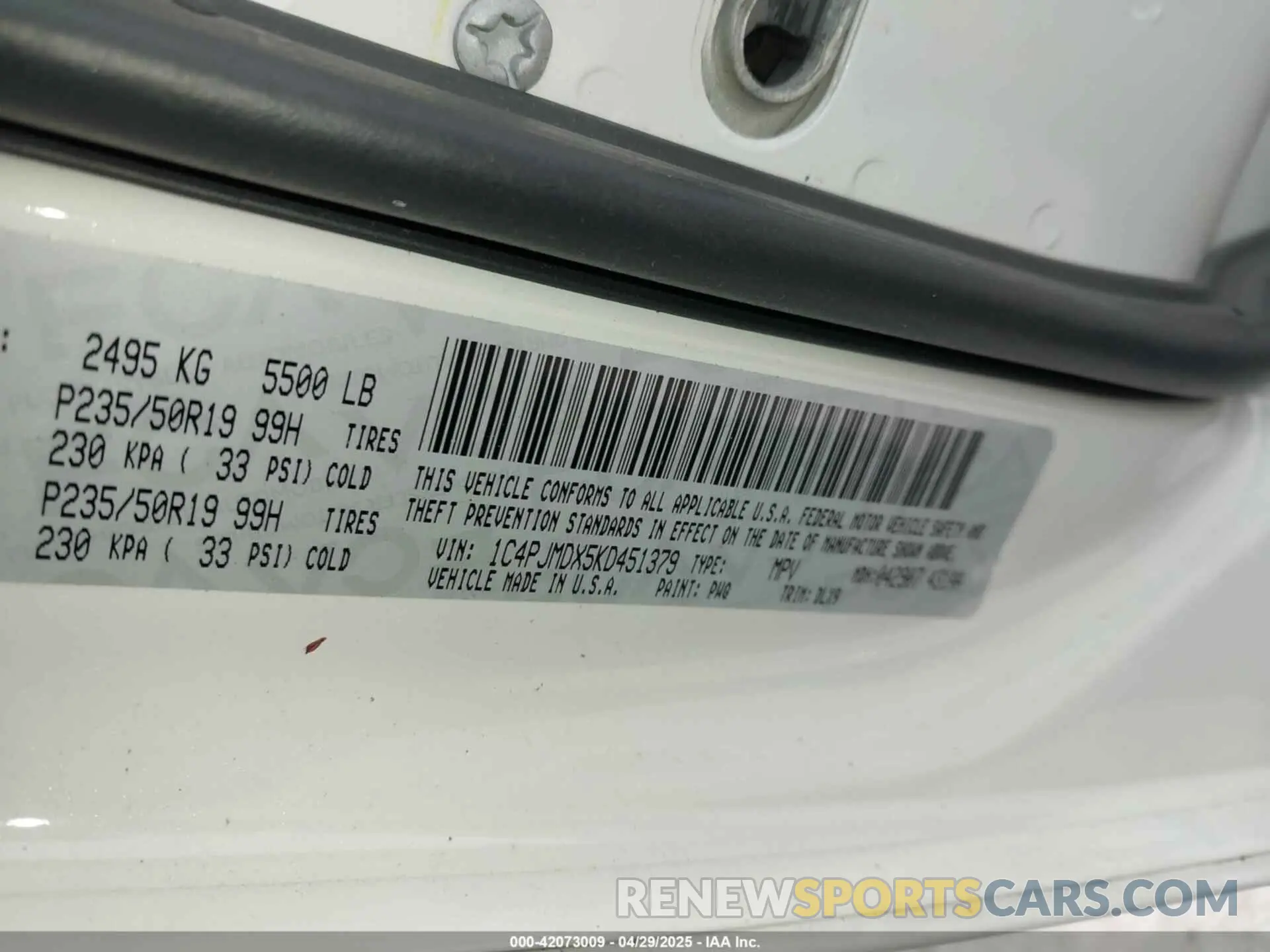 9 Фотография поврежденного автомобиля 1C4PJMDX5KD451379 JEEP CHEROKEE 2019