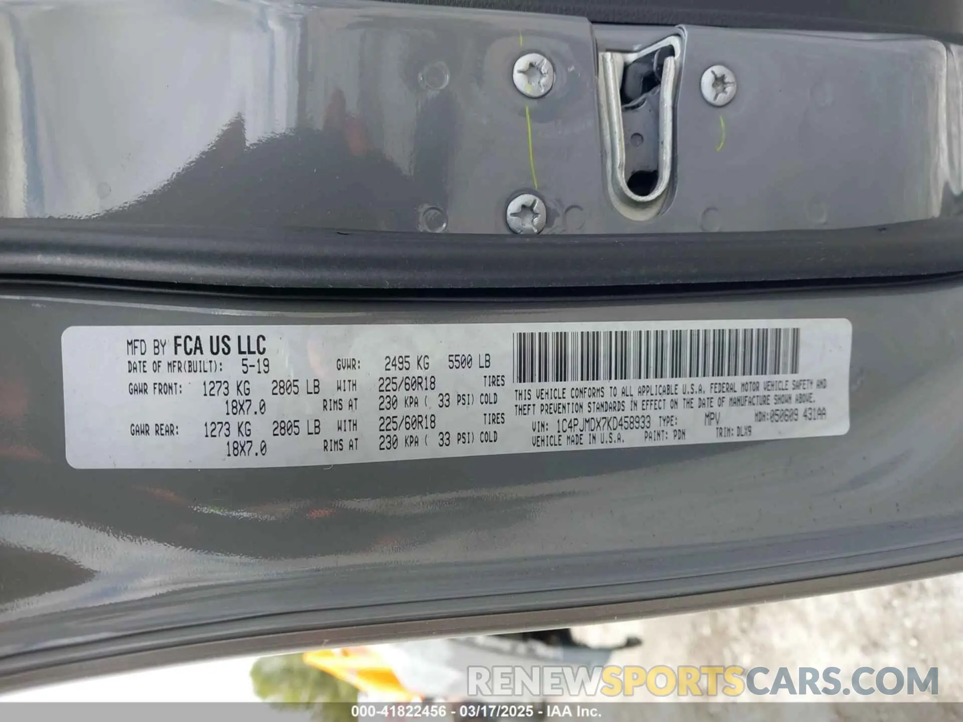 9 Фотография поврежденного автомобиля 1C4PJMDX7KD458933 JEEP CHEROKEE 2019