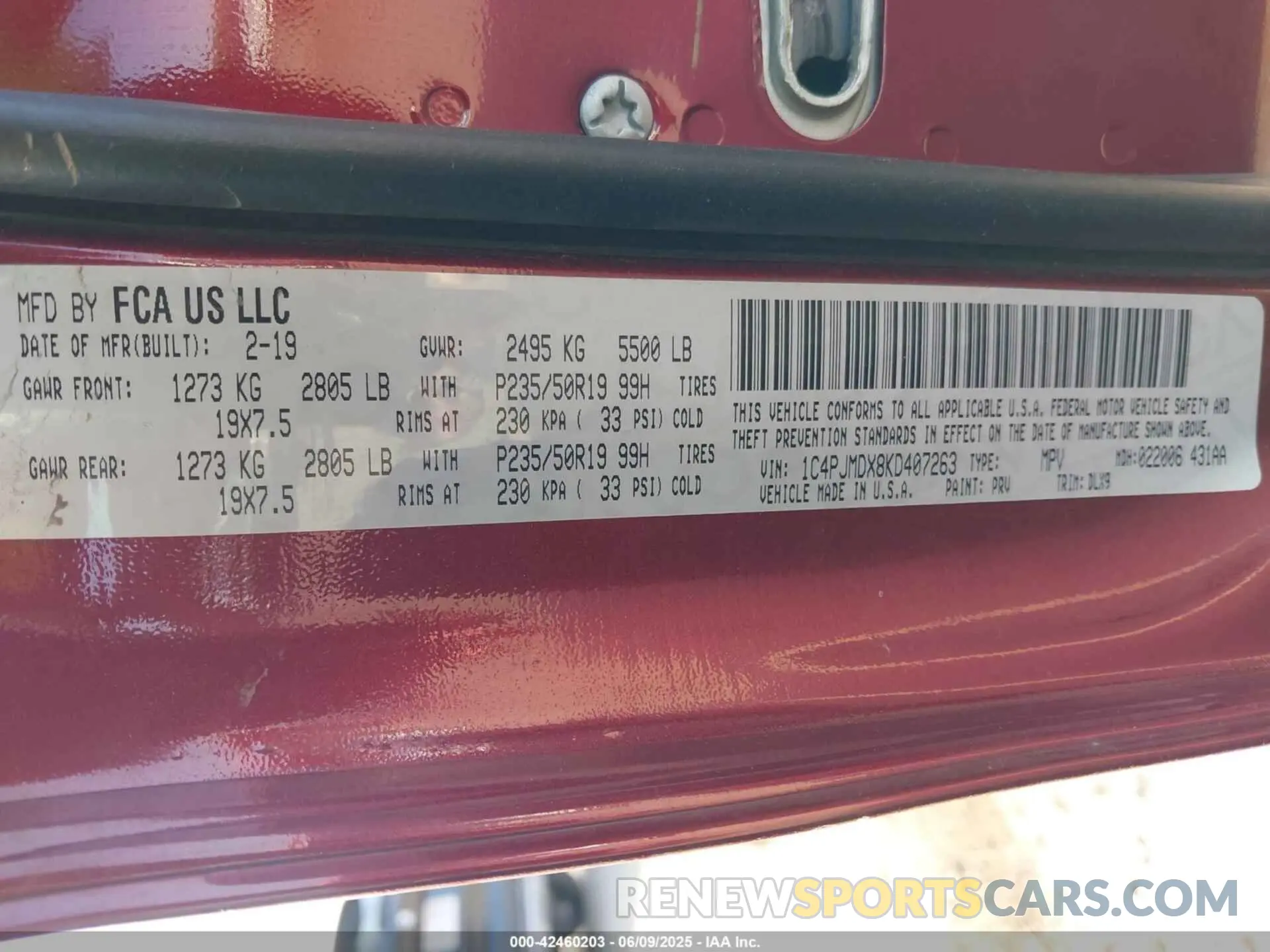 9 Фотография поврежденного автомобиля 1C4PJMDX8KD407263 JEEP CHEROKEE 2019