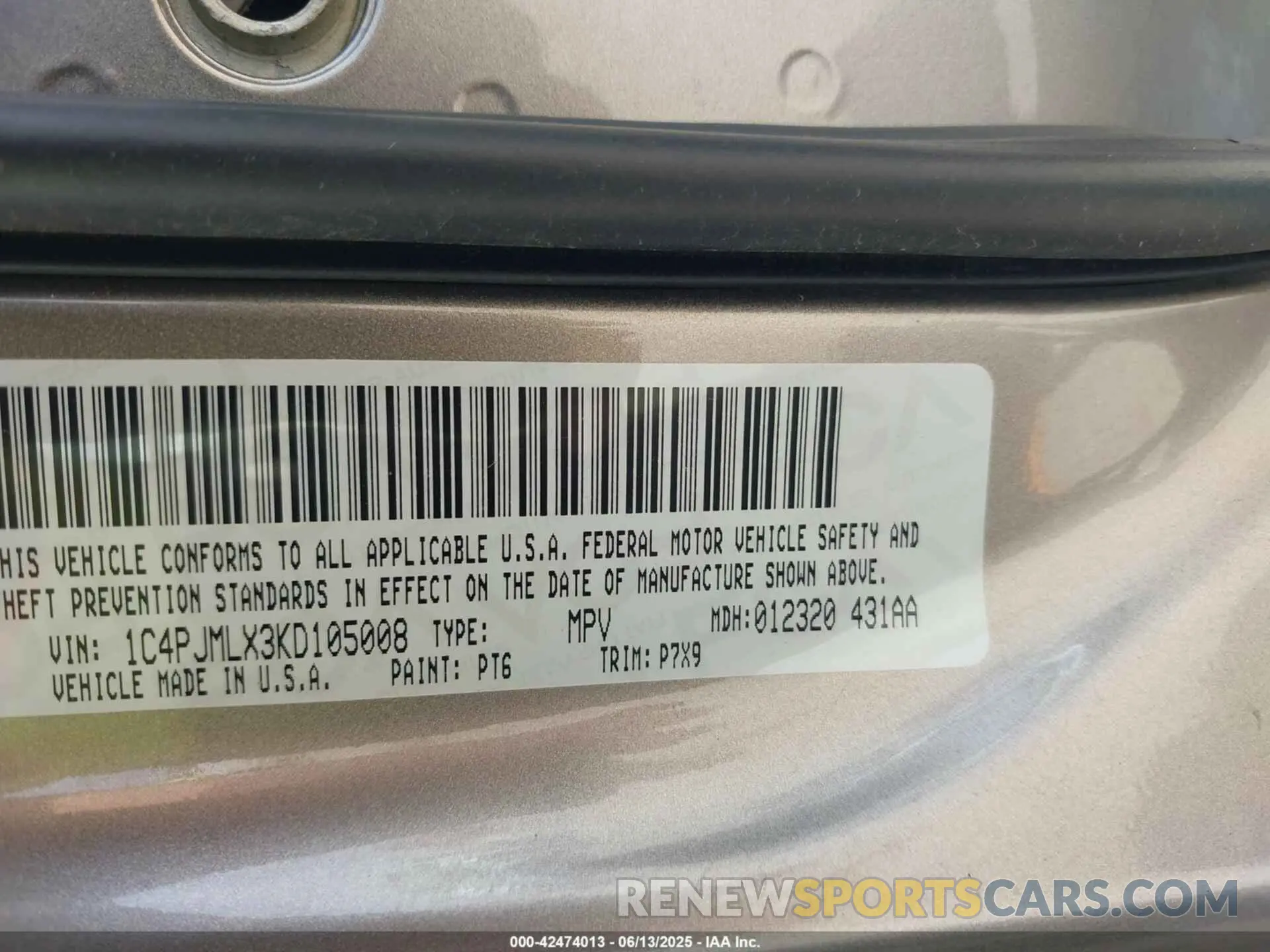 9 Фотография поврежденного автомобиля 1C4PJMLX3KD105008 JEEP CHEROKEE 2019
