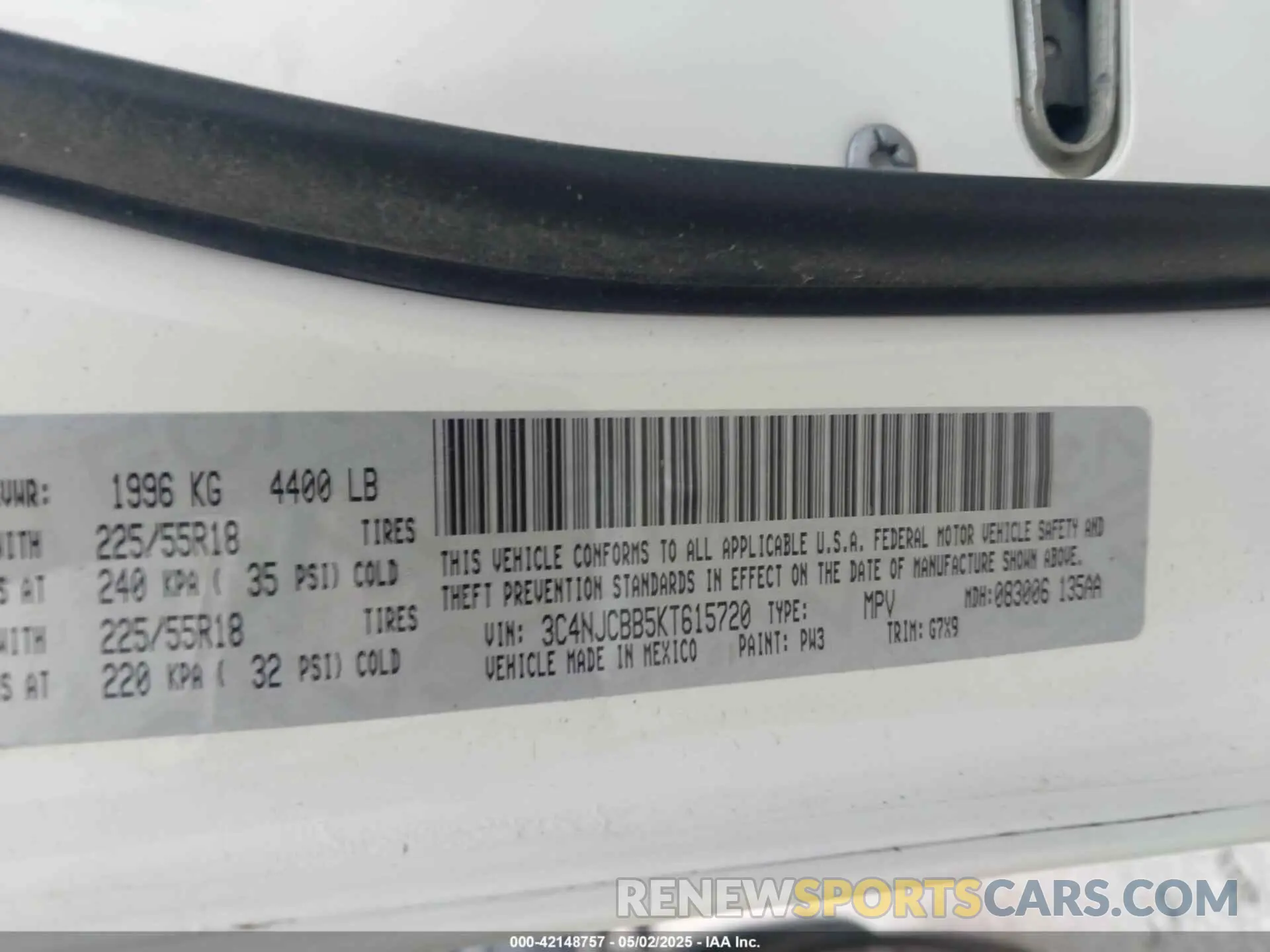 9 Фотография поврежденного автомобиля 3C4NJCBB5KT615720 JEEP COMPASS 2019