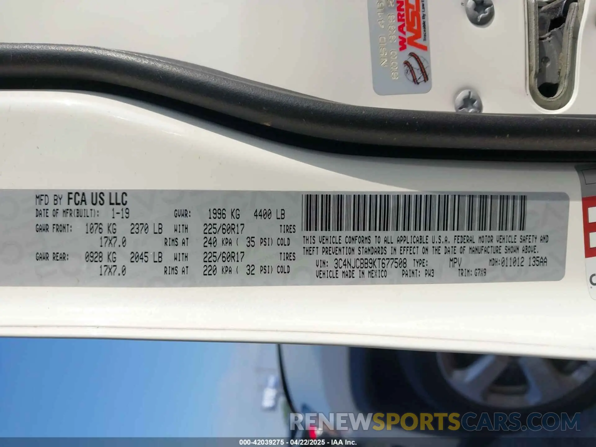 9 Photograph of a damaged car 3C4NJCBB9KT677508 JEEP COMPASS 2019