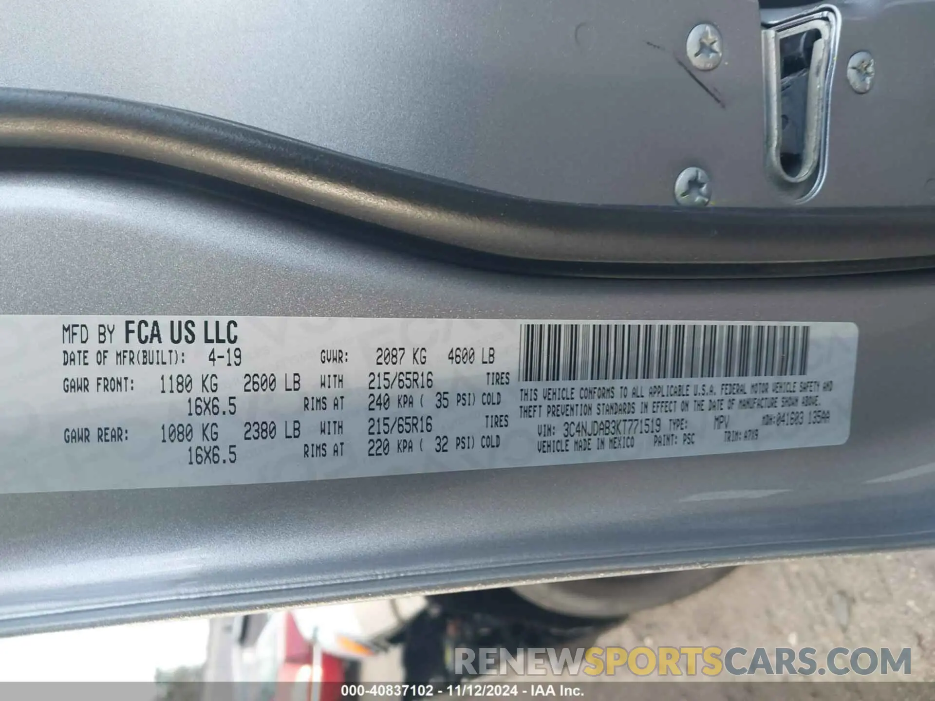 9 Photograph of a damaged car 3C4NJDAB3KT771519 JEEP COMPASS 2019