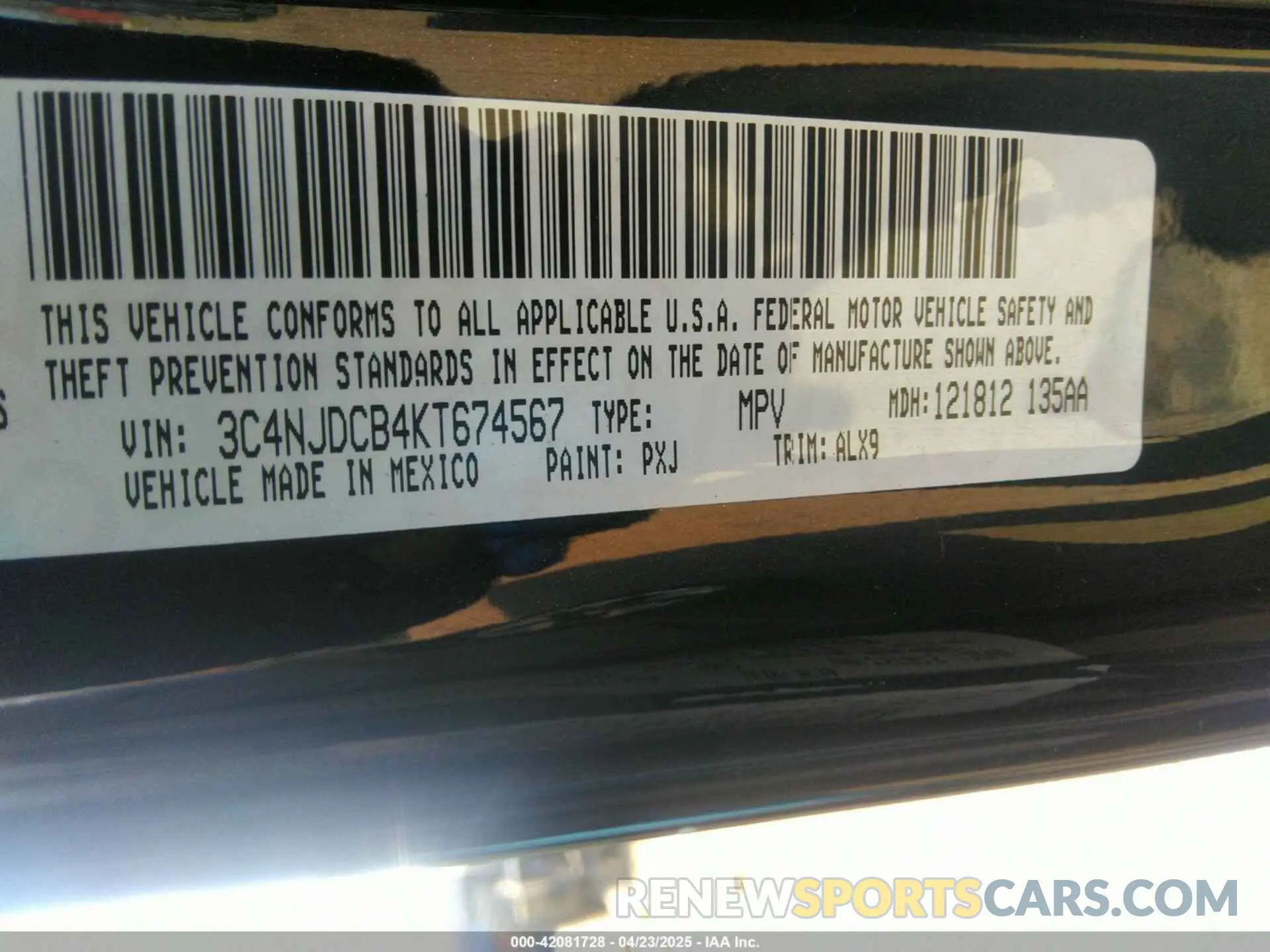 9 Фотография поврежденного автомобиля 3C4NJDCB4KT674567 JEEP COMPASS 2019