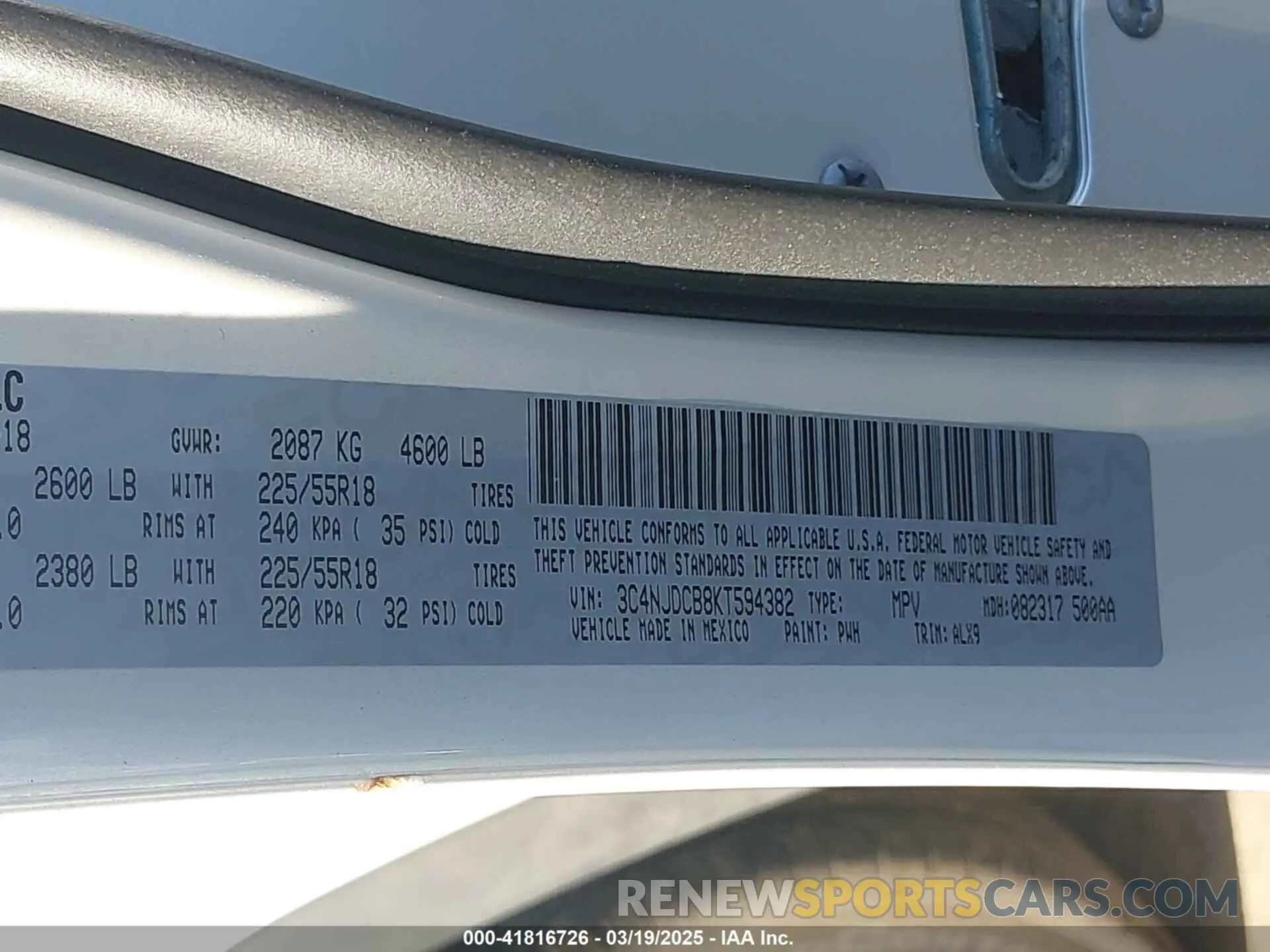 9 Photograph of a damaged car 3C4NJDCB8KT594382 JEEP COMPASS 2019