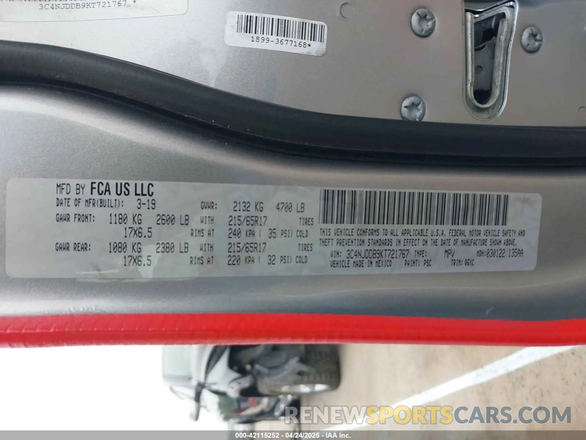 9 Фотография поврежденного автомобиля 3C4NJDDB9KT721767 JEEP COMPASS 2019