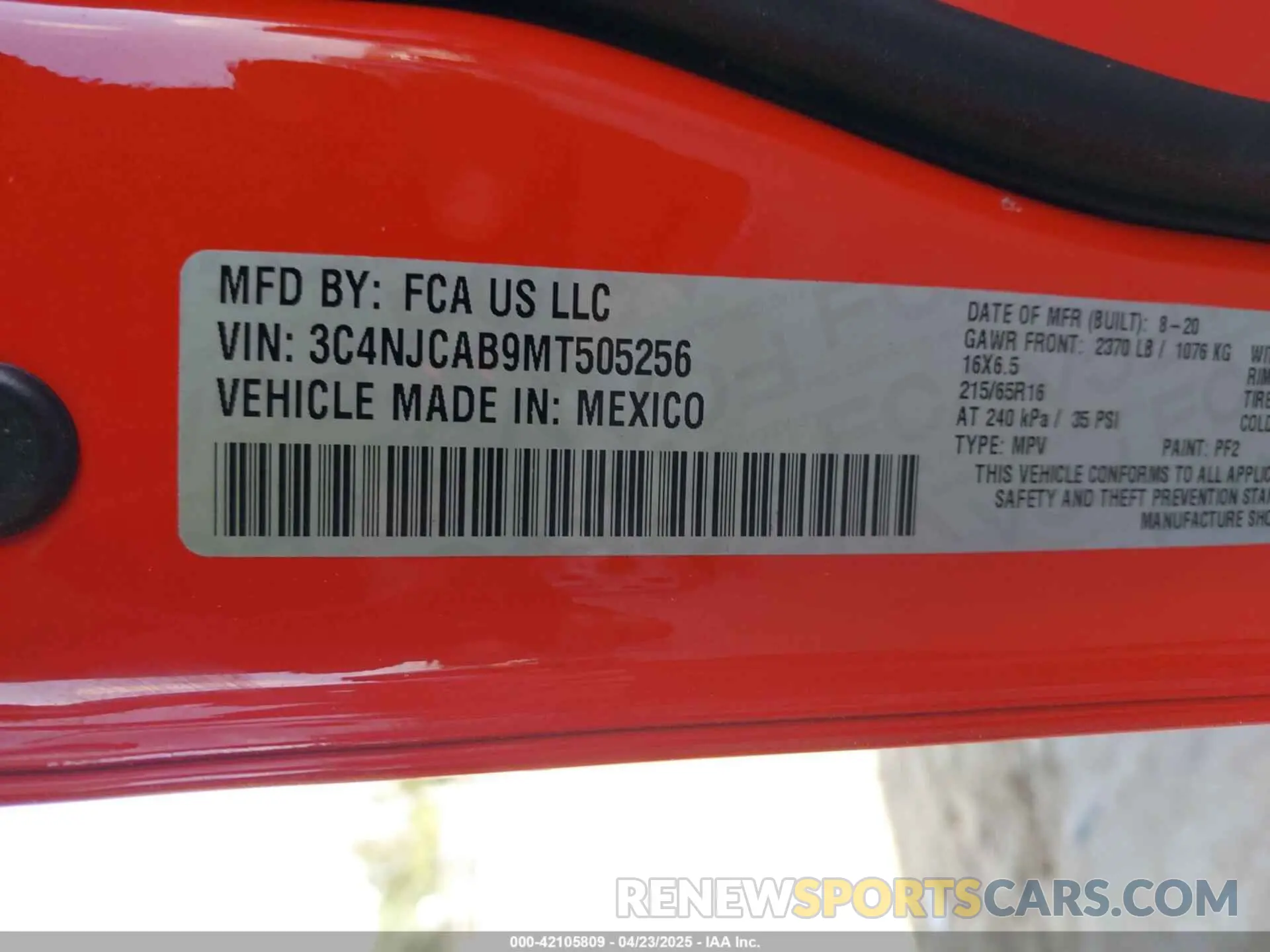 9 Фотография поврежденного автомобиля 3C4NJCAB9MT505256 JEEP COMPASS 2021