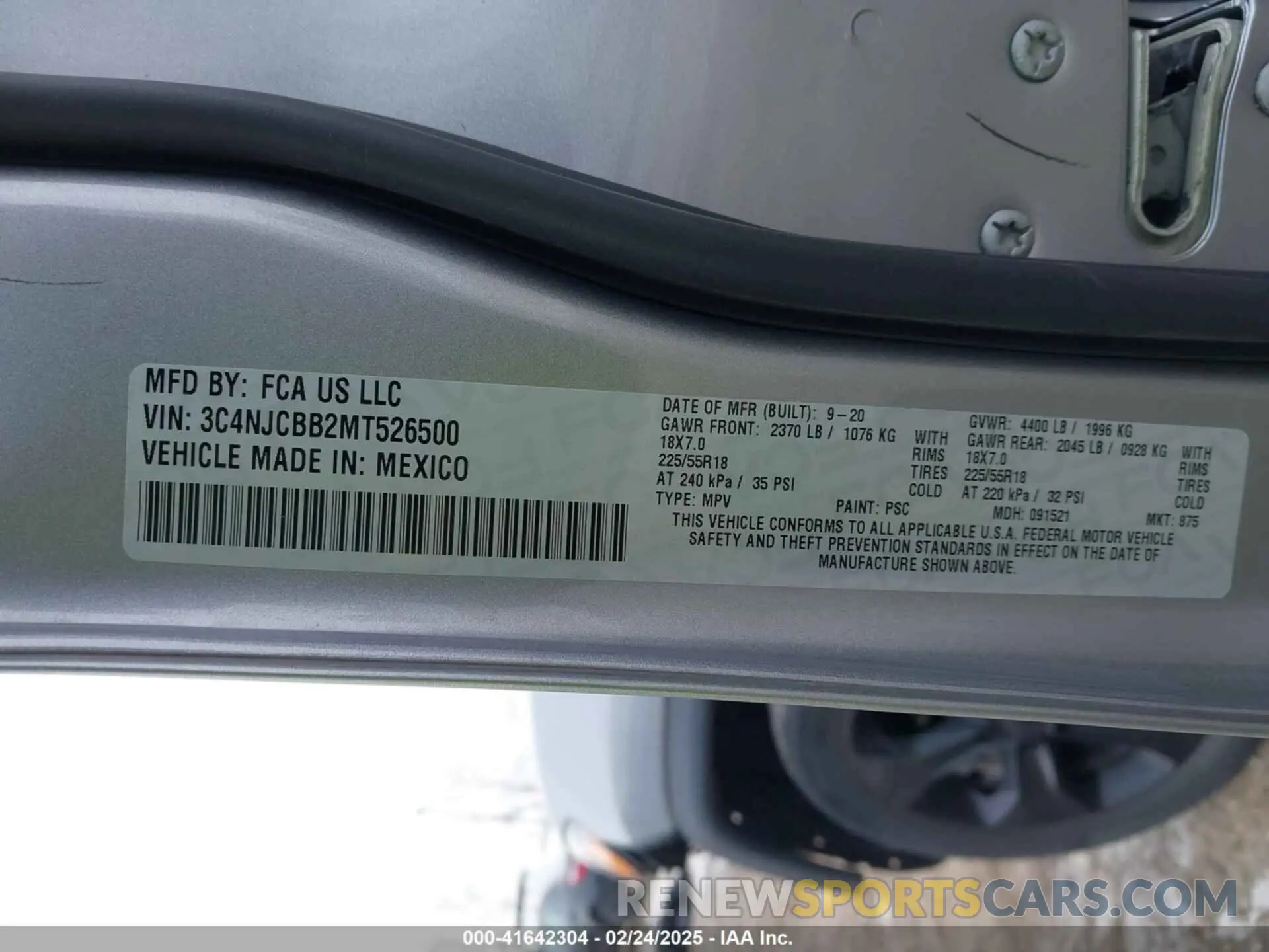 9 Фотография поврежденного автомобиля 3C4NJCBB2MT526500 JEEP COMPASS 2021