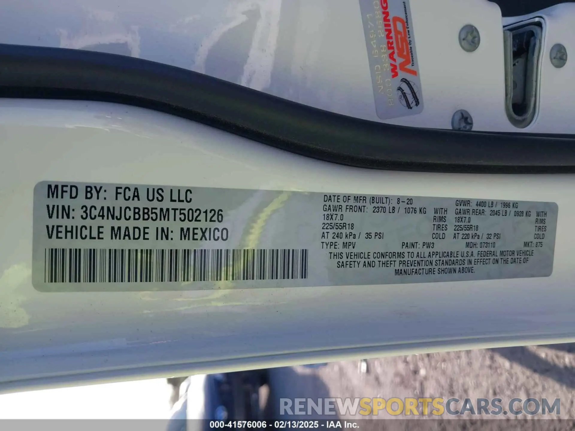 9 Фотография поврежденного автомобиля 3C4NJCBB5MT502126 JEEP COMPASS 2021