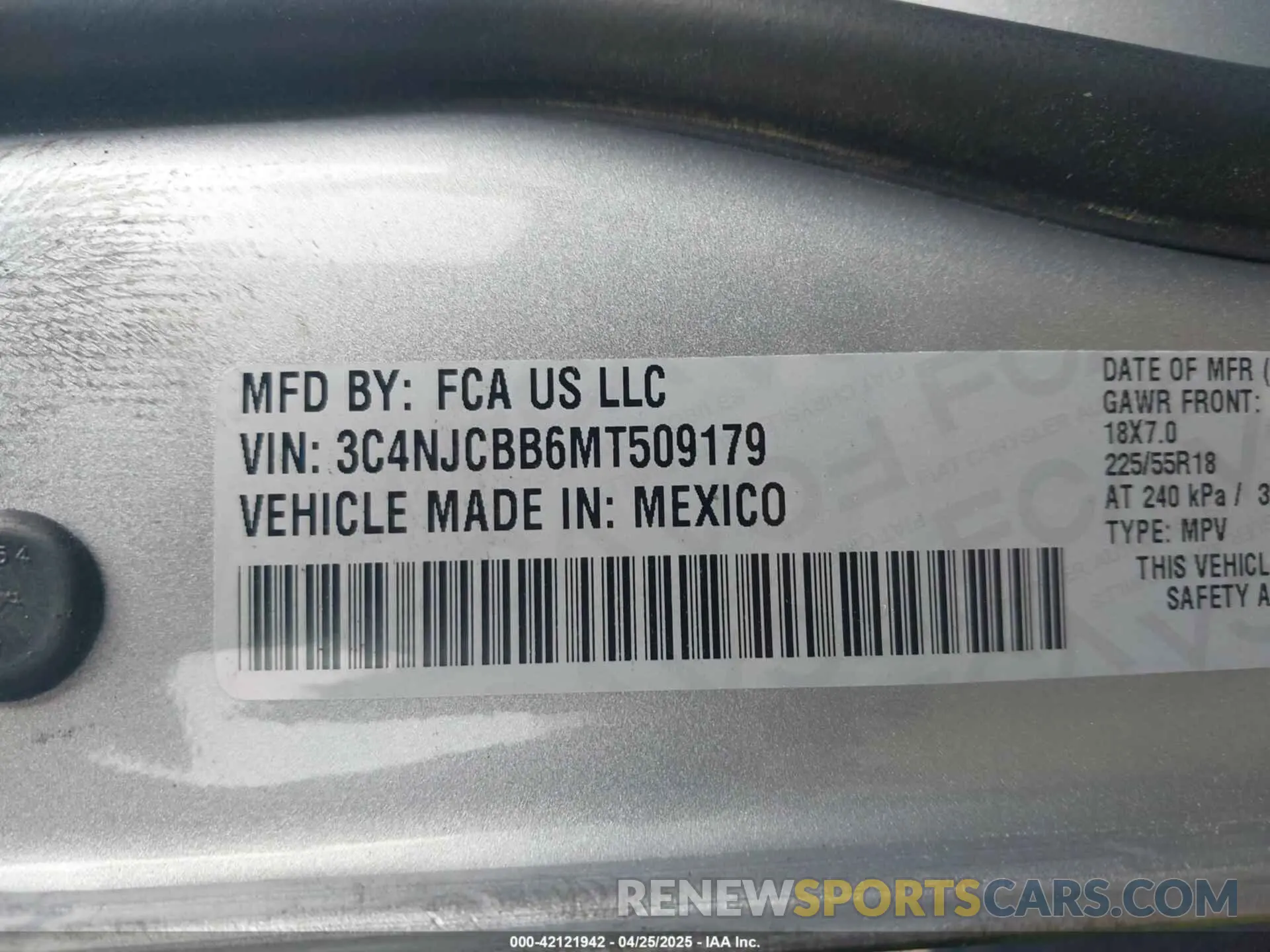 9 Фотография поврежденного автомобиля 3C4NJCBB6MT509179 JEEP COMPASS 2021