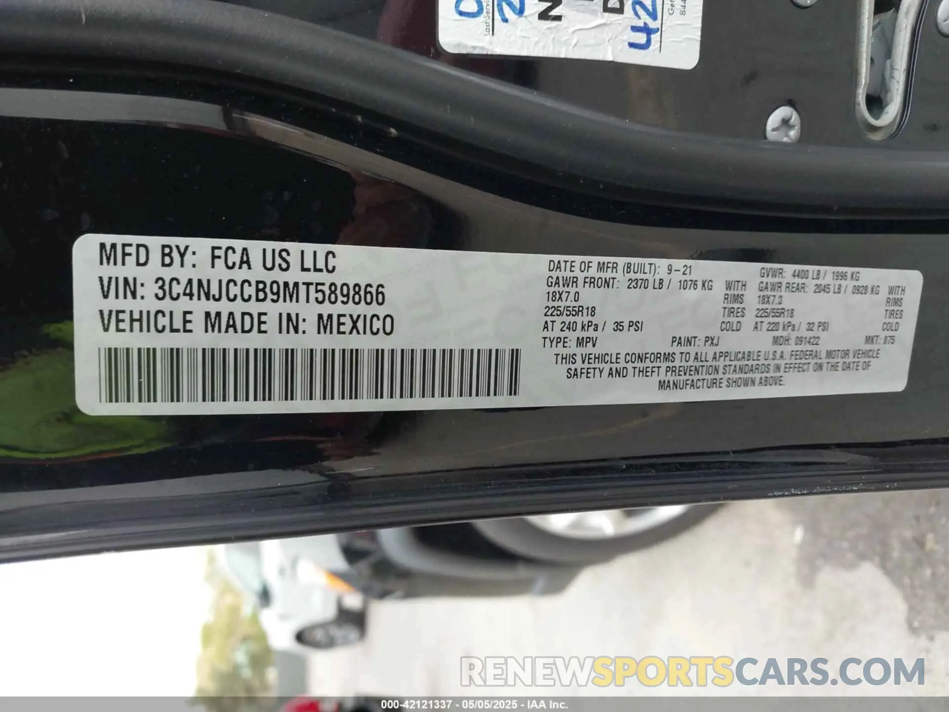 9 Photograph of a damaged car 3C4NJCCB9MT589866 JEEP COMPASS 2021
