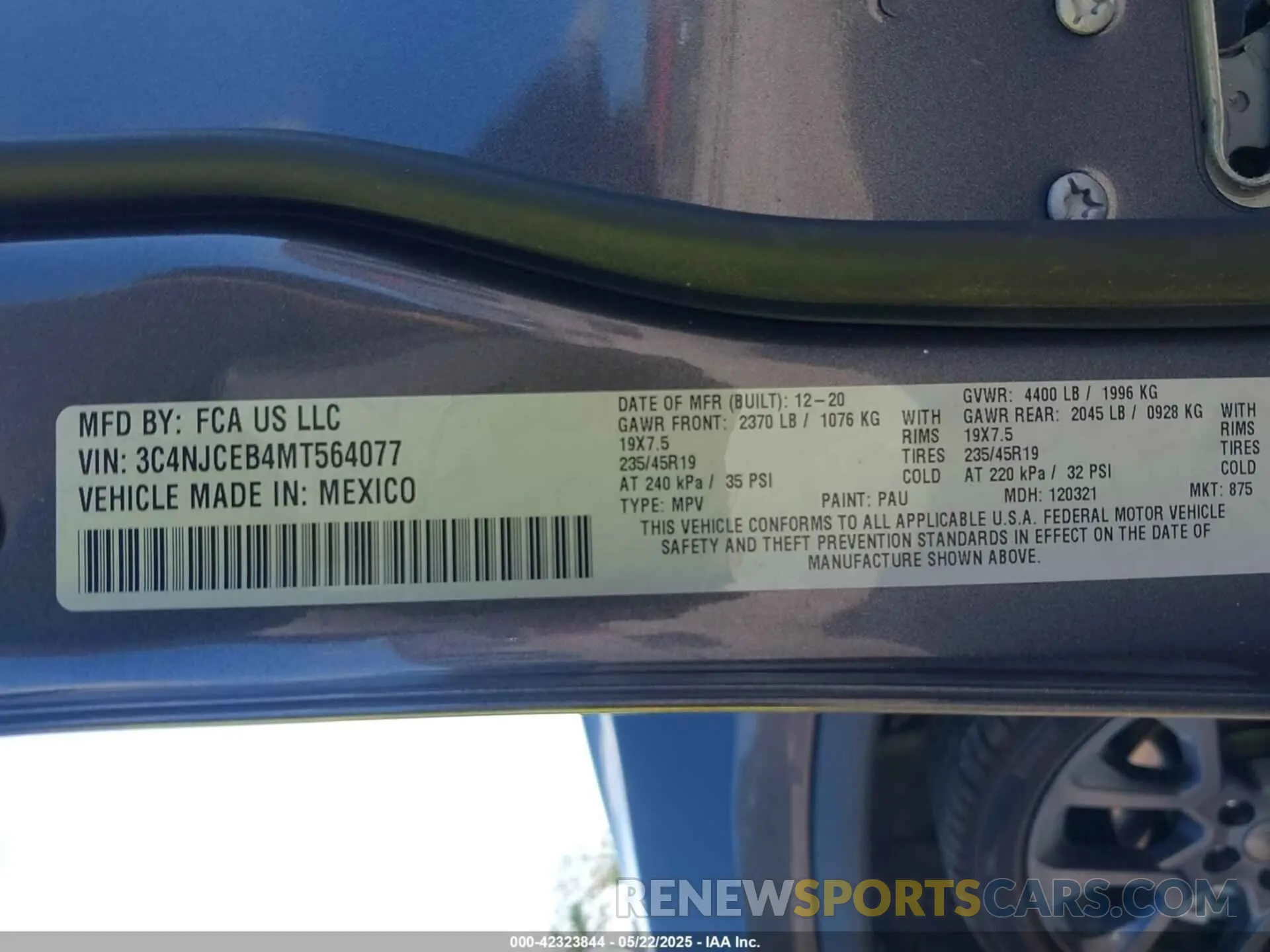 9 Фотография поврежденного автомобиля 3C4NJCEB4MT564077 JEEP COMPASS 2021