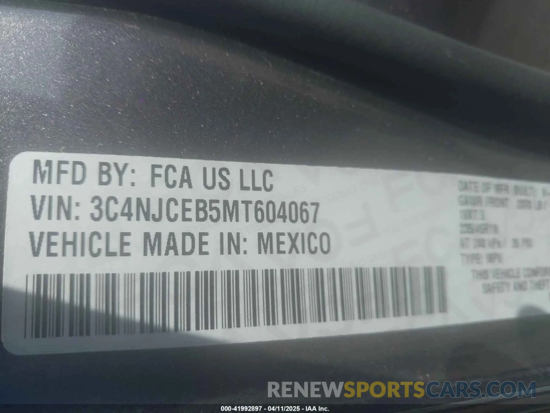 9 Фотография поврежденного автомобиля 3C4NJCEB5MT604067 JEEP COMPASS 2021