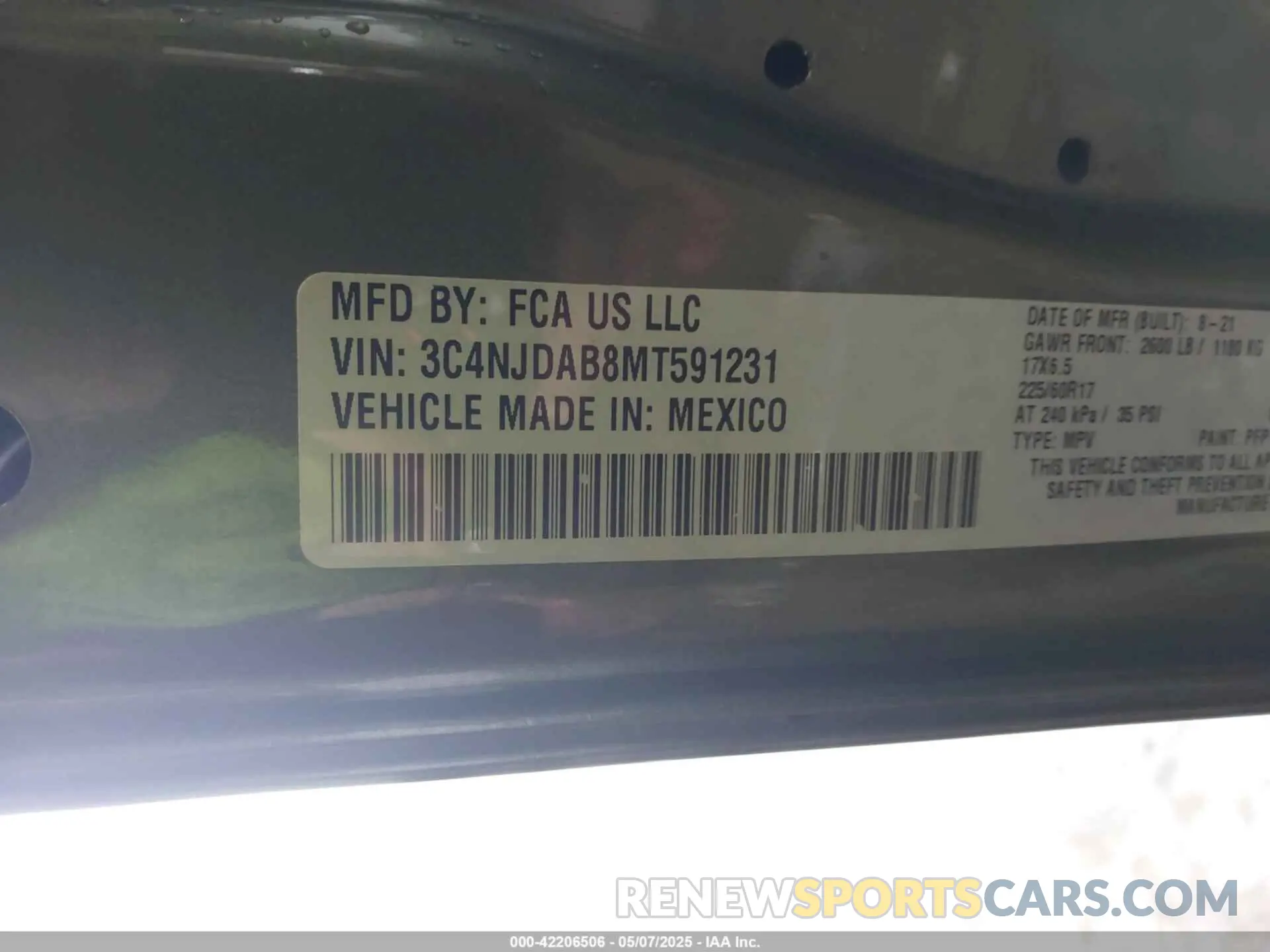9 Фотография поврежденного автомобиля 3C4NJDAB8MT591231 JEEP COMPASS 2021