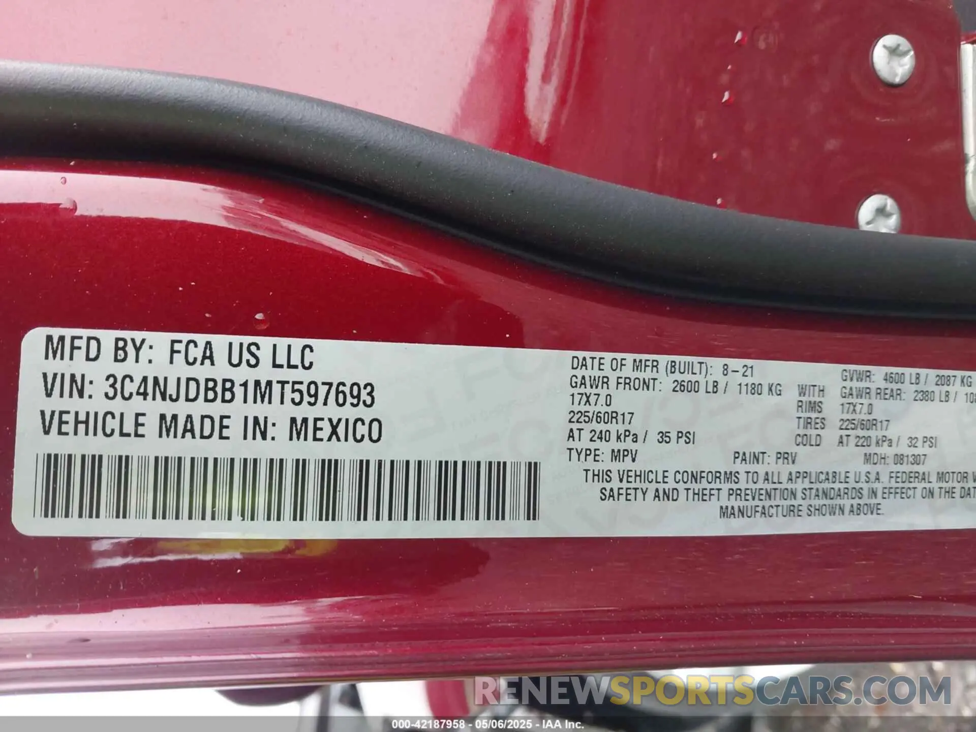 9 Фотография поврежденного автомобиля 3C4NJDBB1MT597693 JEEP COMPASS 2021