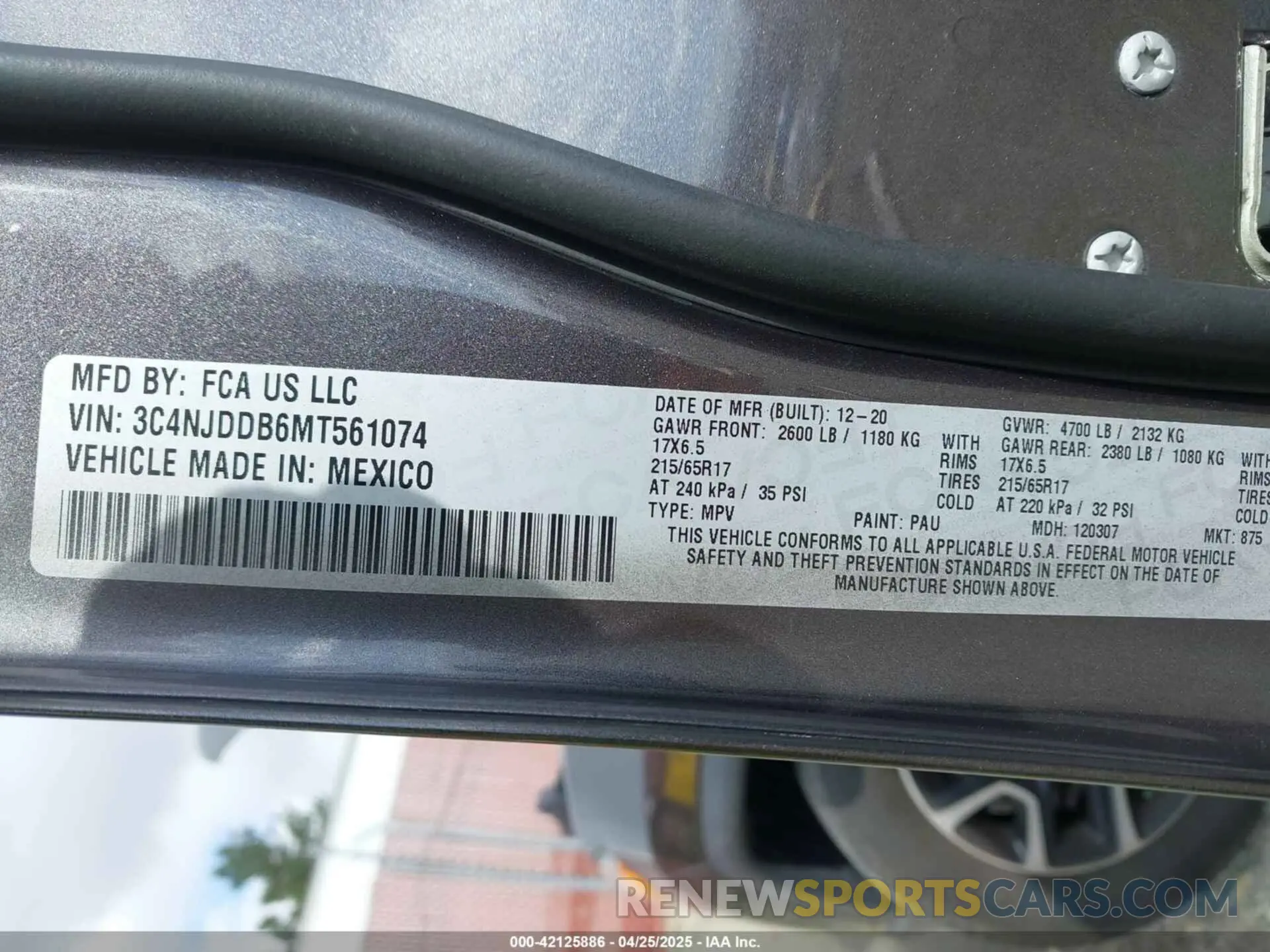 9 Фотография поврежденного автомобиля 3C4NJDDB6MT561074 JEEP COMPASS 2021