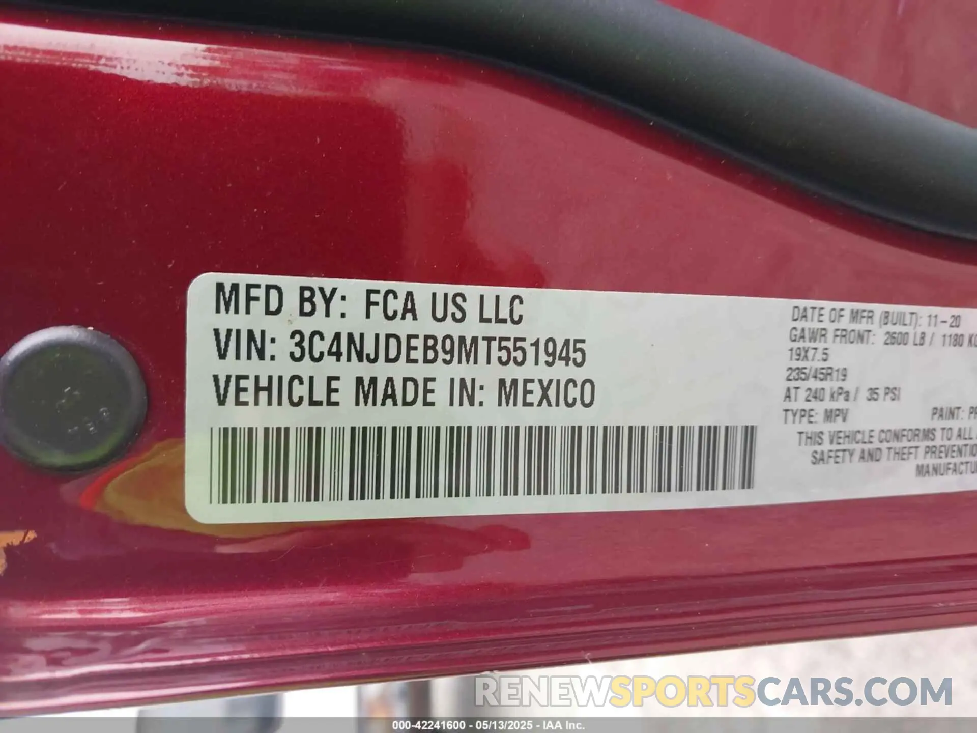 9 Фотография поврежденного автомобиля 3C4NJDEB9MT551945 JEEP COMPASS 2021