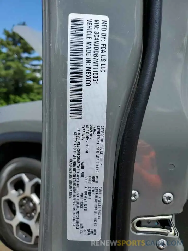 12 Photograph of a damaged car 3C4NJDDB7NT116361 JEEP COMPASS 2022