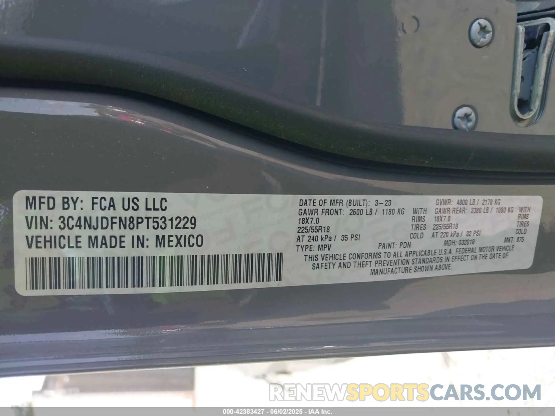 9 Фотография поврежденного автомобиля 3C4NJDFN8PT531229 JEEP COMPASS 2023