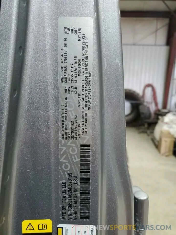 14 Фотография поврежденного автомобиля 1C6HJTAG2ML579159 JEEP GLADIATOR 2021