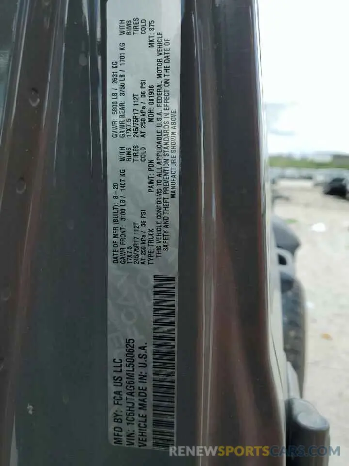 13 Photograph of a damaged car 1C6HJTAG6ML500625 JEEP GLADIATOR 2021