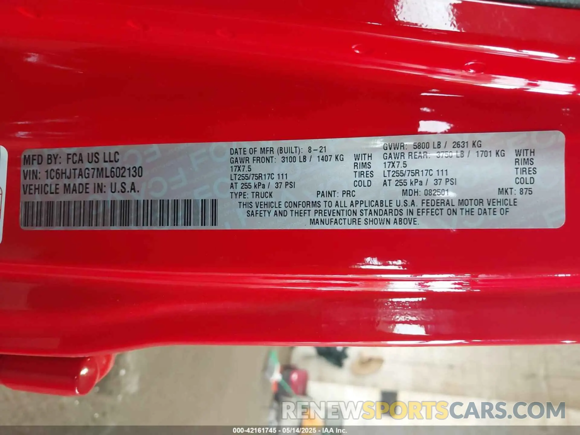 9 Photograph of a damaged car 1C6HJTAG7ML602130 JEEP GLADIATOR 2021