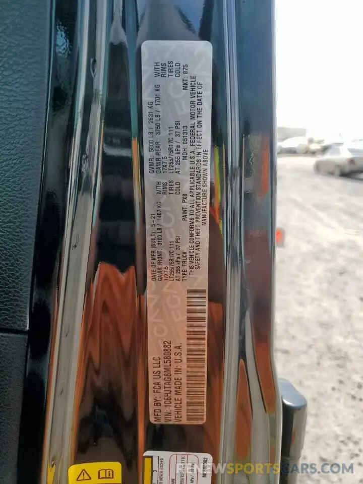 12 Фотография поврежденного автомобиля 1C6HJTAG8ML580882 JEEP GLADIATOR 2021