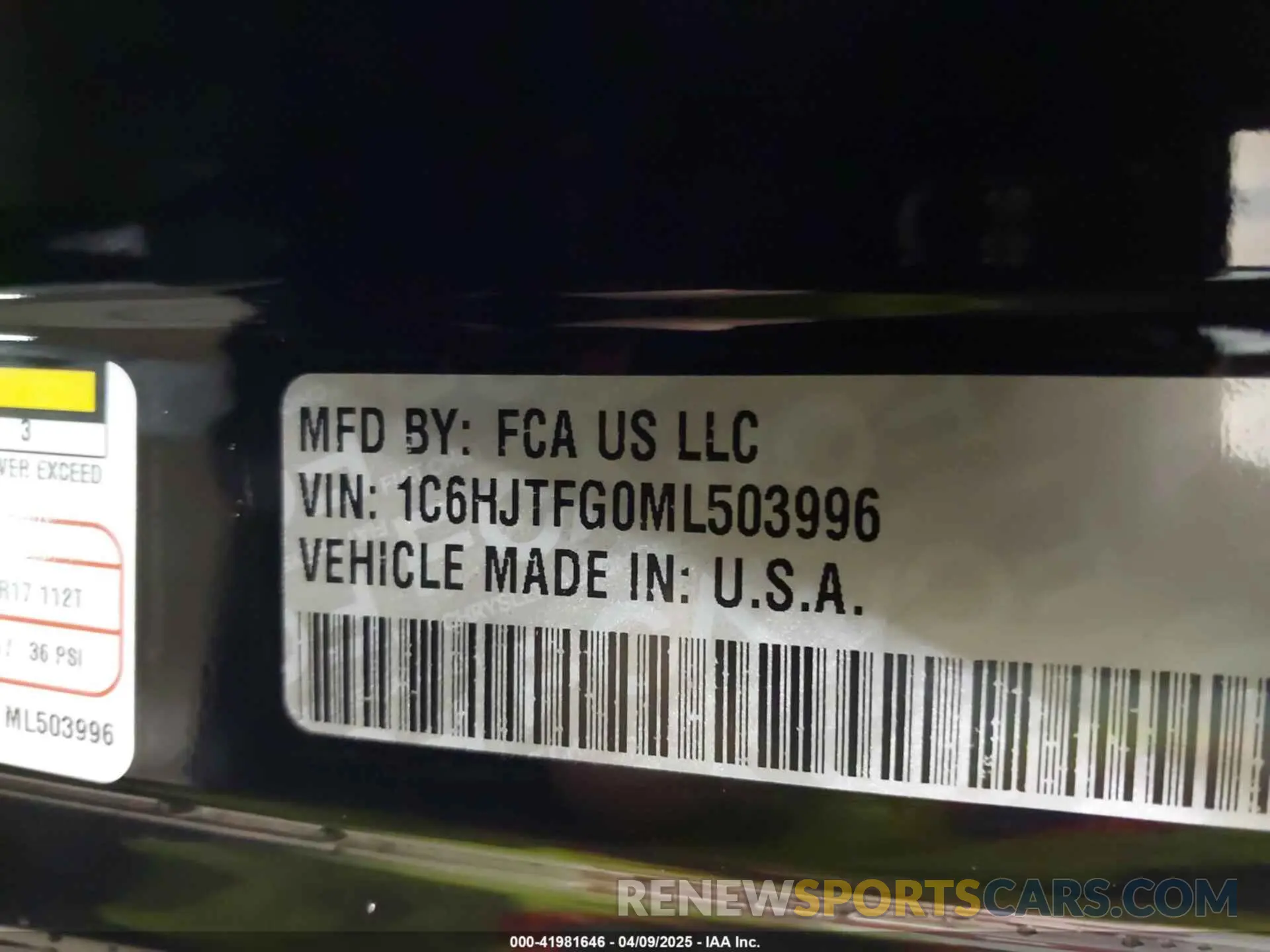 9 Фотография поврежденного автомобиля 1C6HJTFG0ML503996 JEEP GLADIATOR 2021