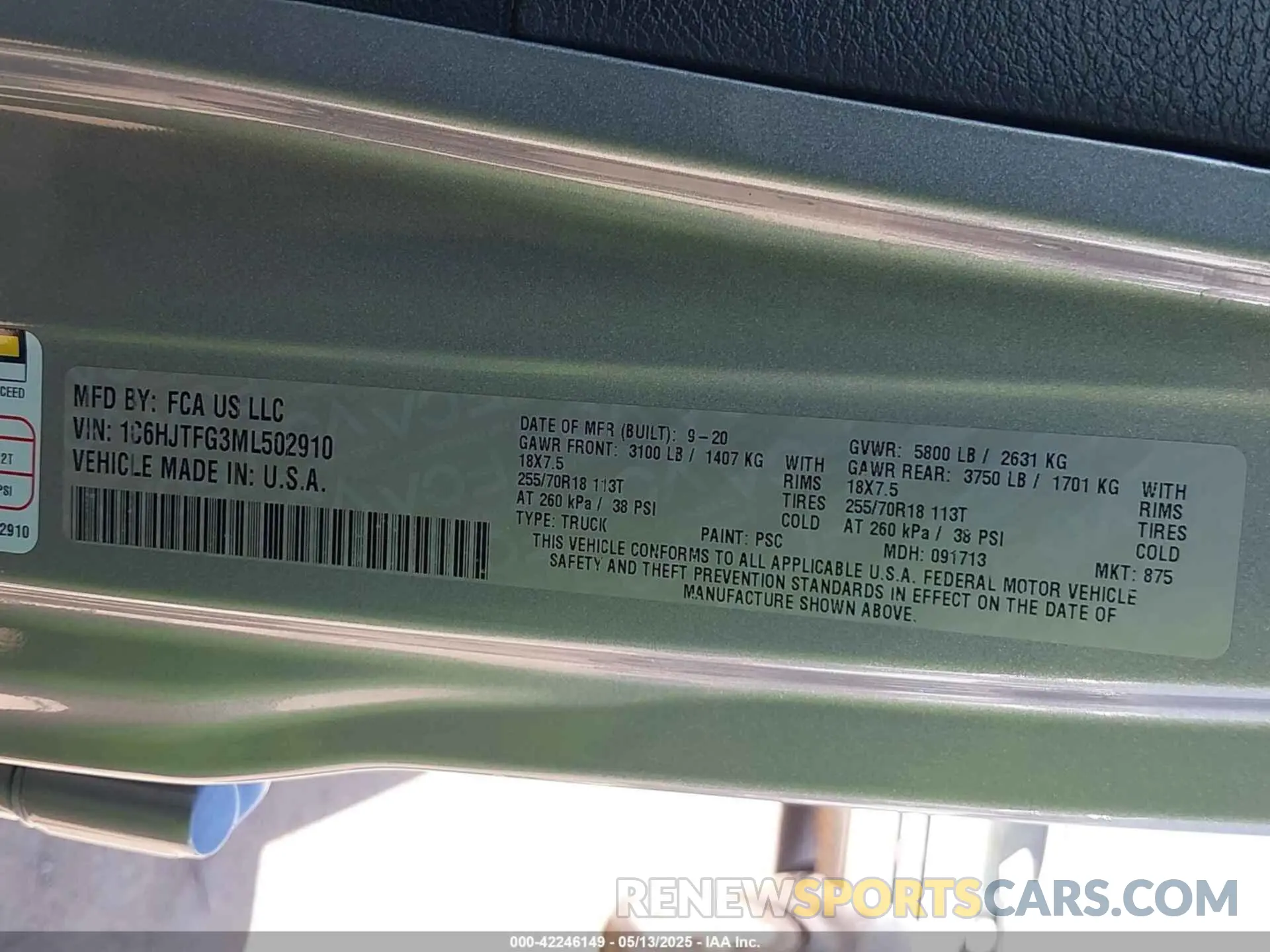 9 Photograph of a damaged car 1C6HJTFG3ML502910 JEEP GLADIATOR 2021
