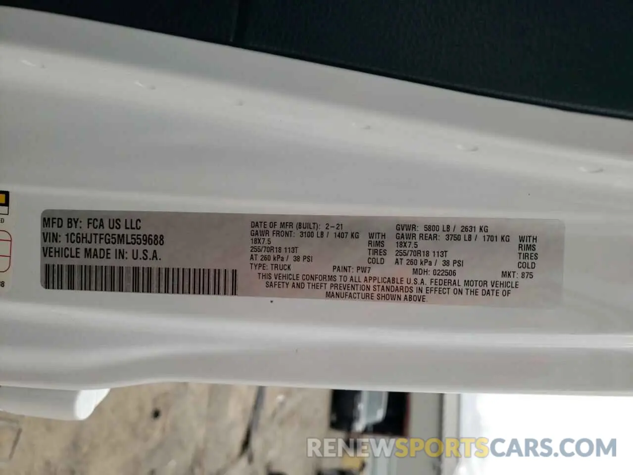 12 Фотография поврежденного автомобиля 1C6HJTFG5ML559688 JEEP GLADIATOR 2021
