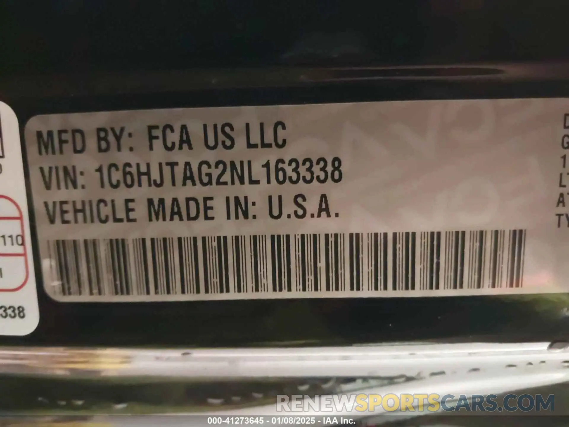 9 Photograph of a damaged car 1C6HJTAG2NL163338 JEEP GLADIATOR 2022
