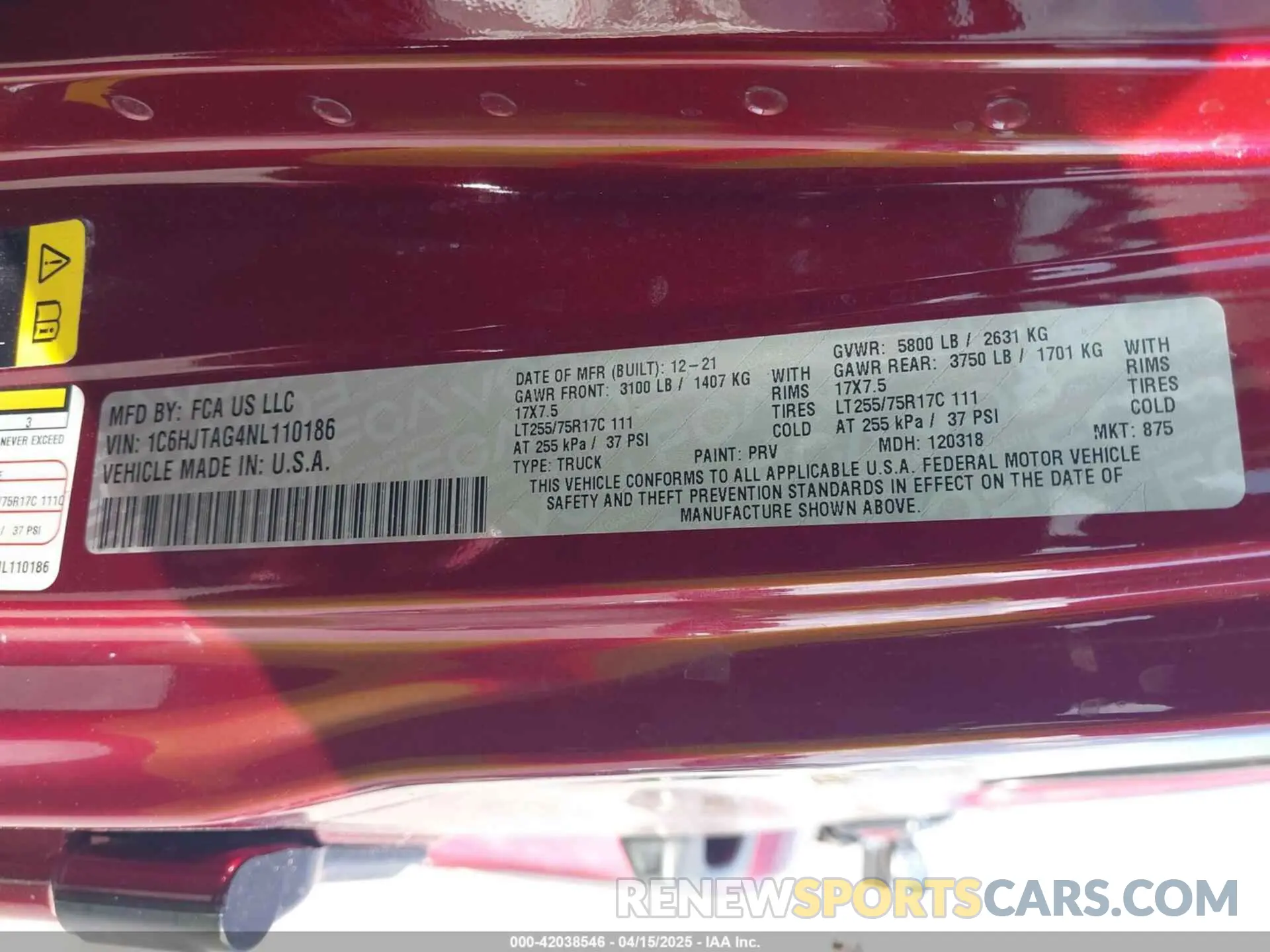 9 Photograph of a damaged car 1C6HJTAG4NL110186 JEEP GLADIATOR 2022