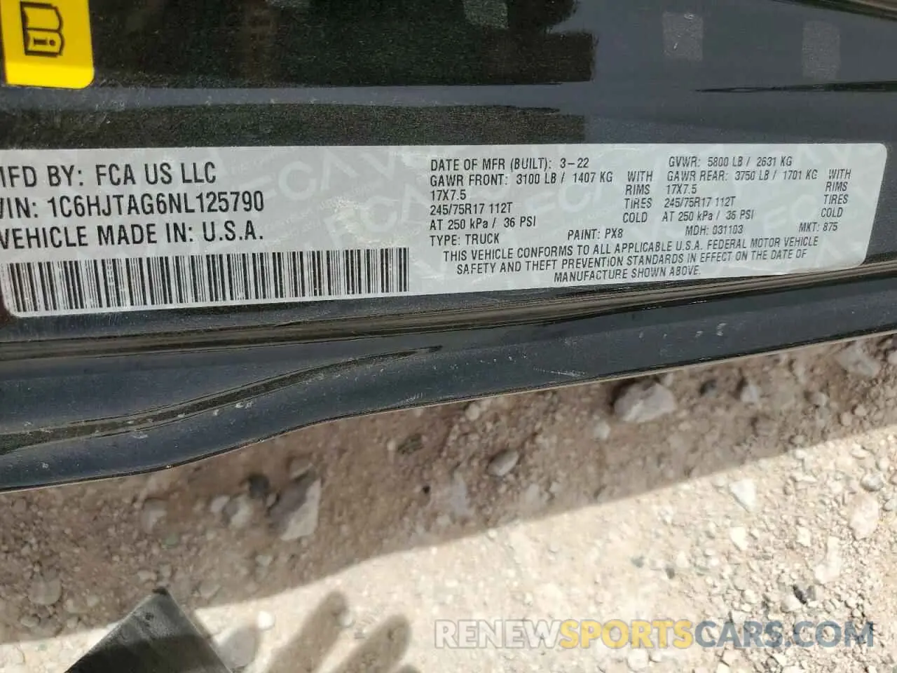 13 Photograph of a damaged car 1C6HJTAG6NL125790 JEEP GLADIATOR 2022