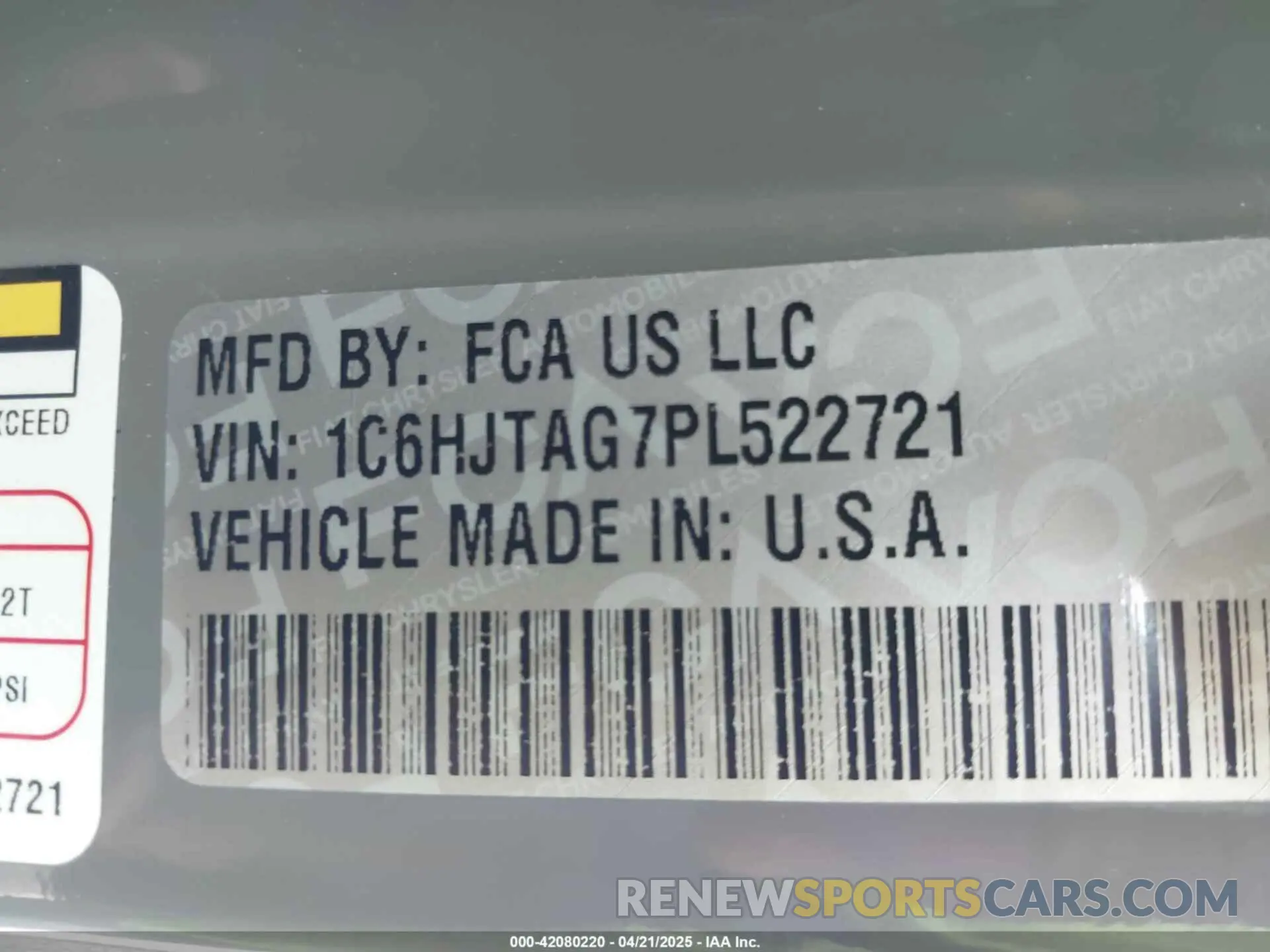 9 Photograph of a damaged car 1C6HJTAG7PL522721 JEEP GLADIATOR 2023