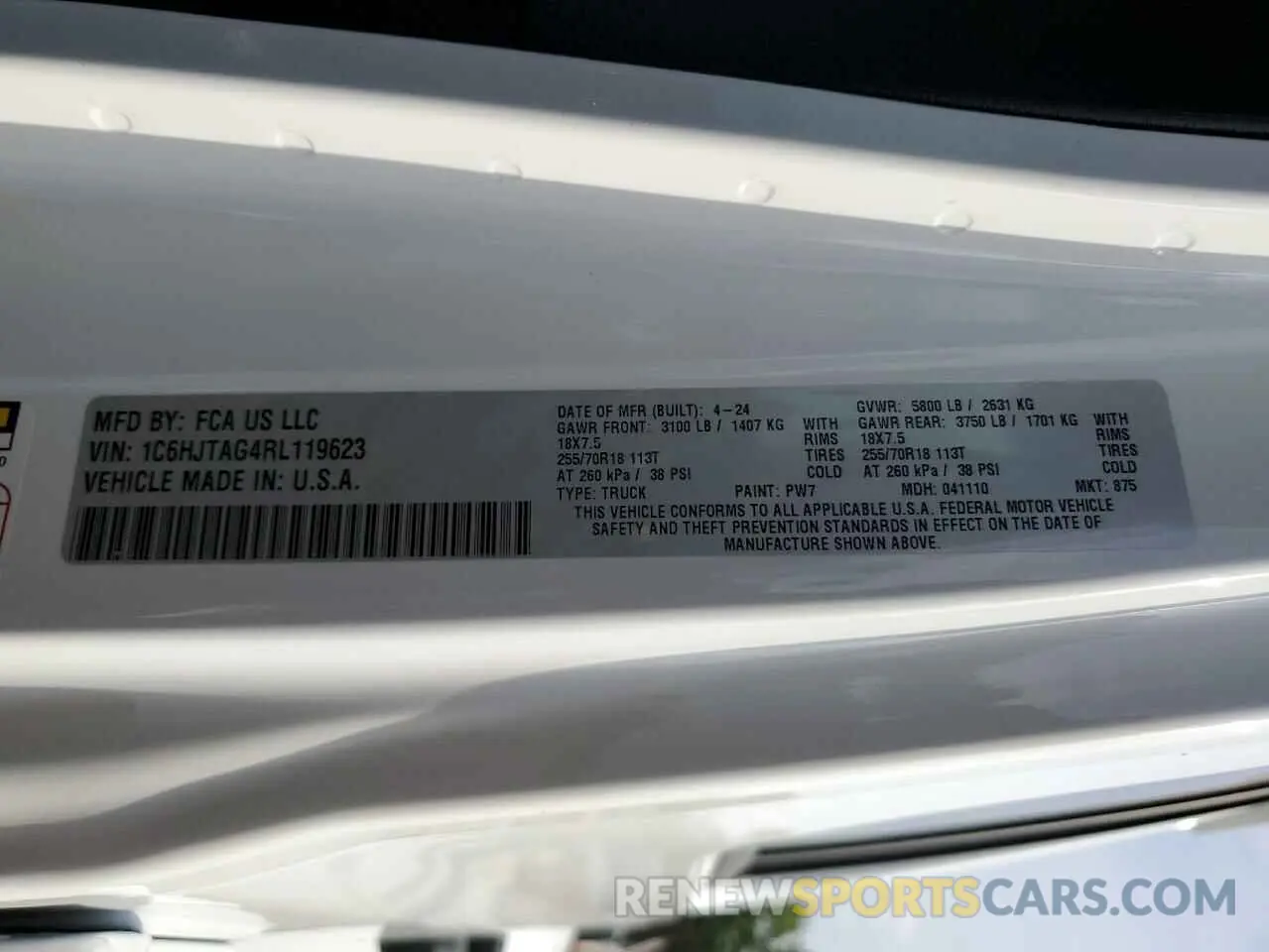 12 Фотография поврежденного автомобиля 1C6HJTAG4RL119623 JEEP GLADIATOR 2024