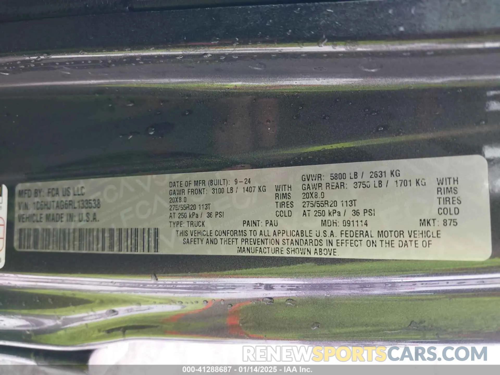 9 Фотография поврежденного автомобиля 1C6HJTAG6RL133538 JEEP GLADIATOR 2024