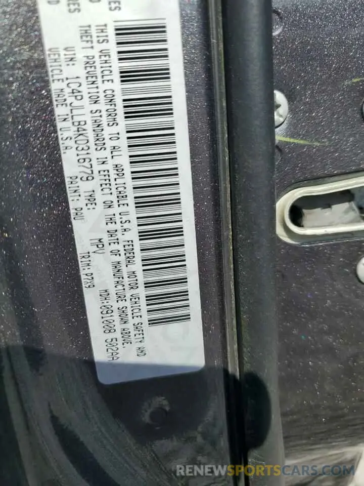 13 Фотография поврежденного автомобиля 1C4PJLLB4KD316779 JEEP GRAND CHER 2019